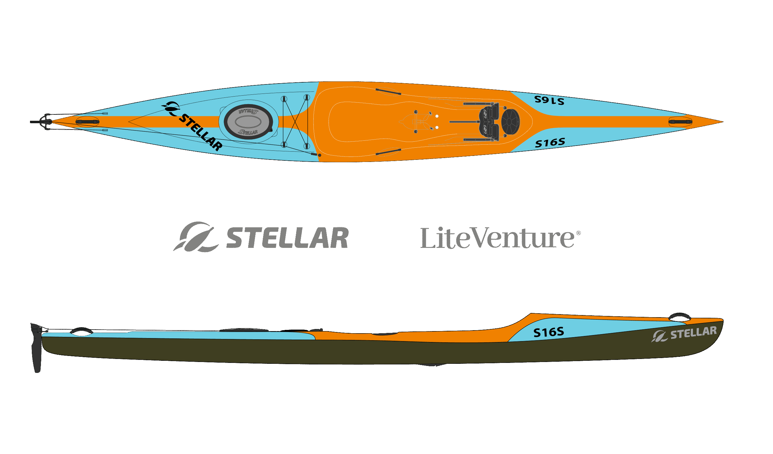 Kingfisher-Sit on Top Kajak-Multisport Layup-Teal / Orange / Sichtcarbon