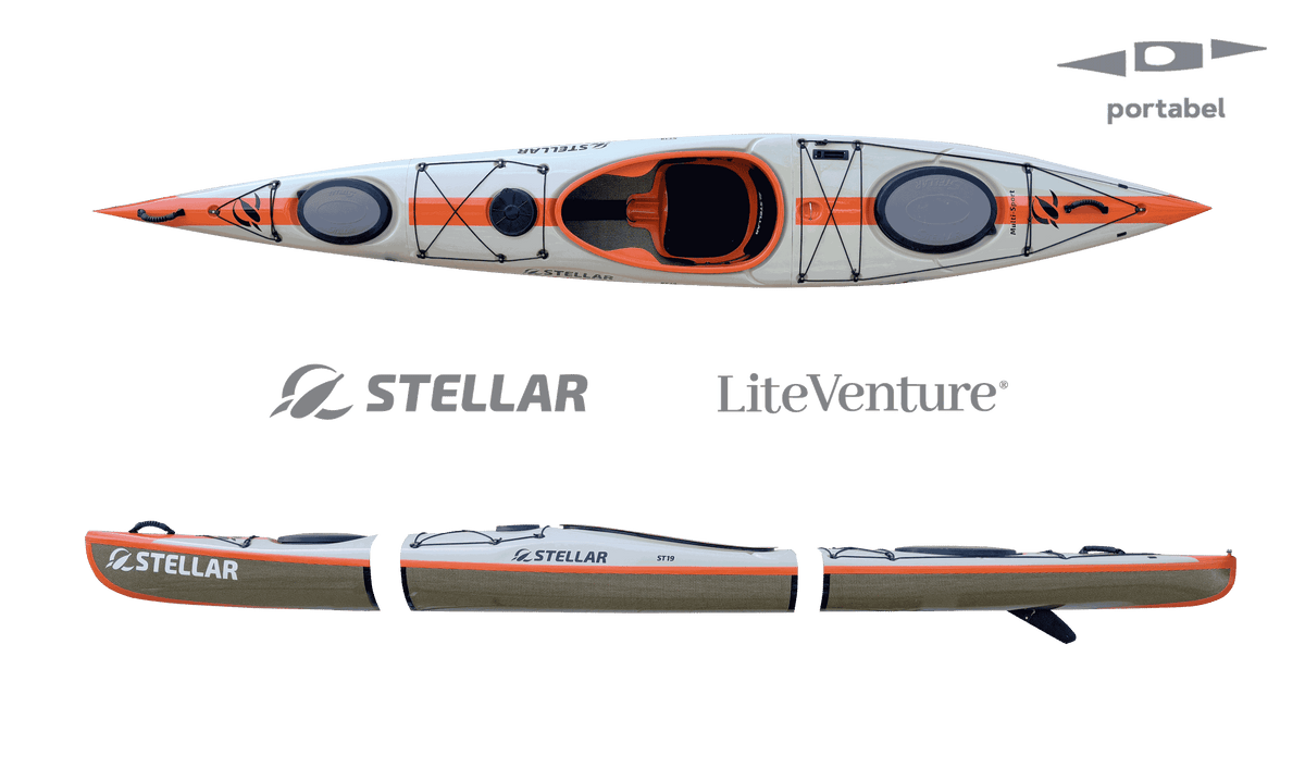 S14 G2 Modular Kayak – Multisport Layup – Carbon/Kevlar – Pebble Grey/Orange/Visible Carbon