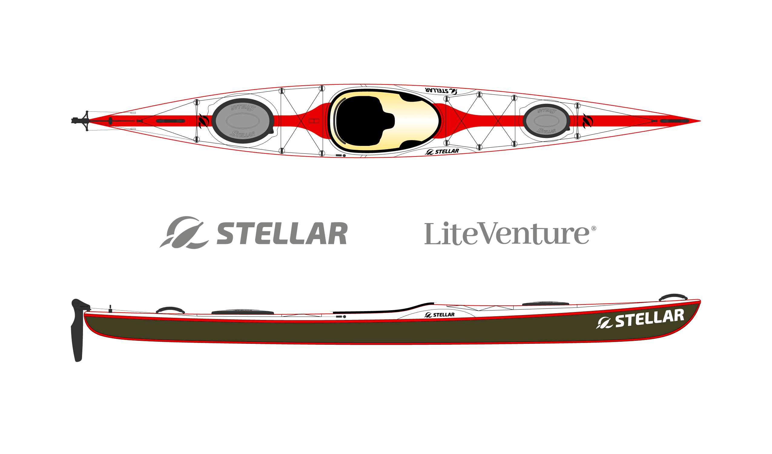Produktbild von Kajak " S15LV Multisport-weiß rot " der Marke STELLAR Lightweight für 3240.00 €. Erhältlich online bei Lite Venture ( www.liteventure.de )