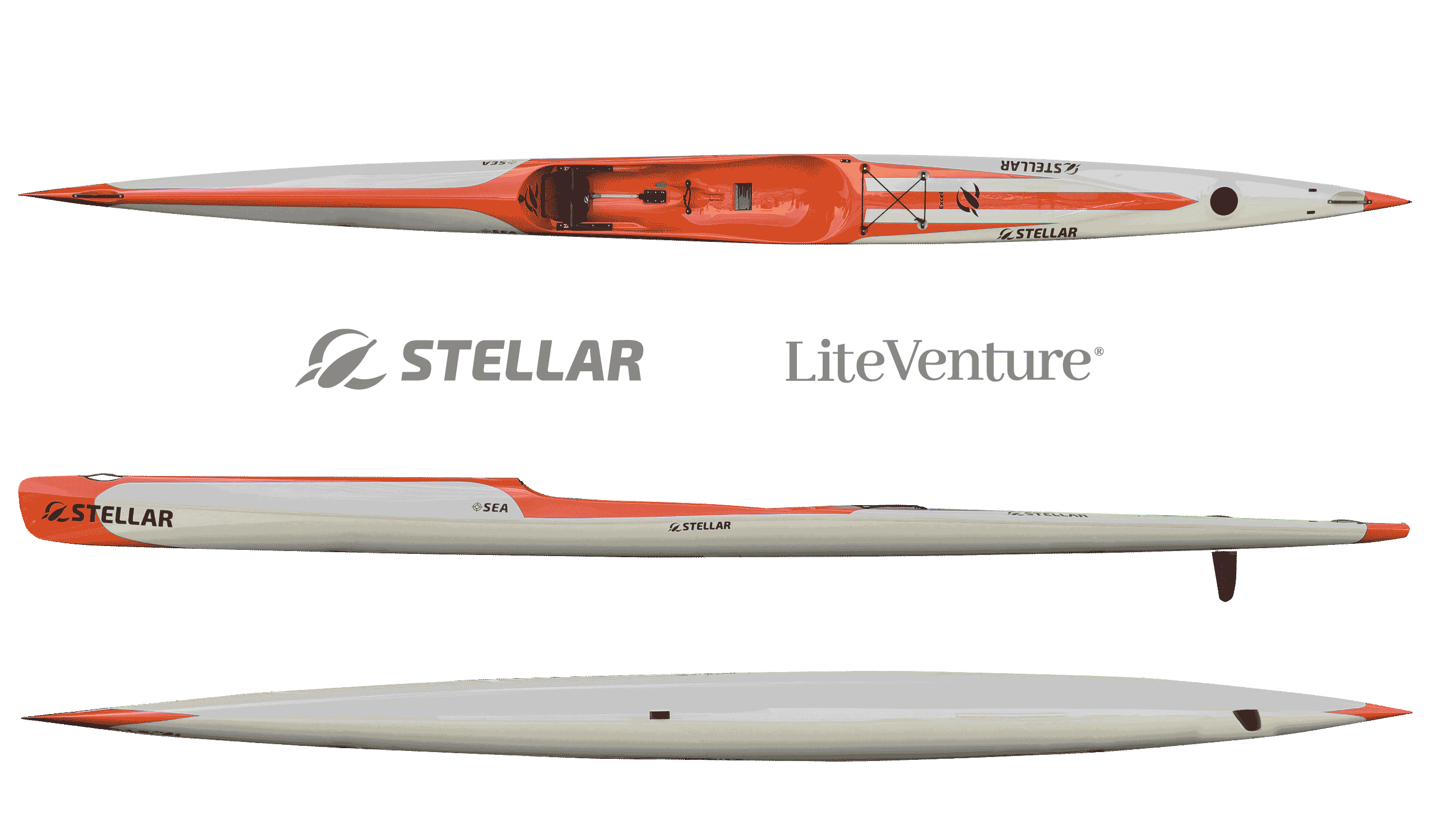 SEA, Stellar Elite Assassin-Profi Surfski-Excel Layup-Kieselgrau/Orange