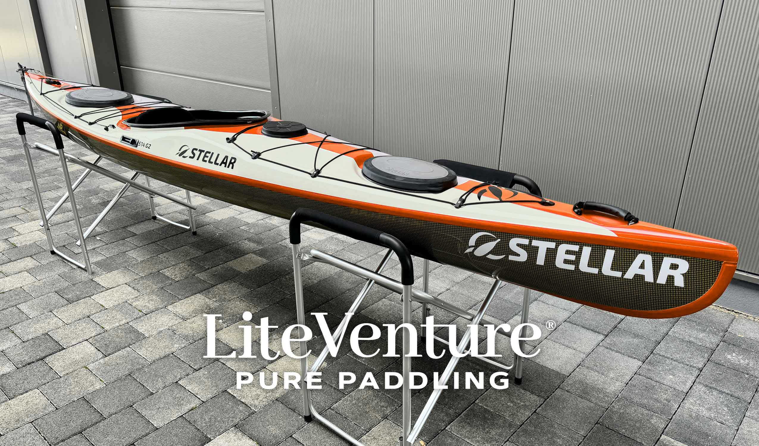 ST19 Mod, teilbar-Multisport Layup-Carbon/Kevlar-Tandem & Solo Kajak-Kieselgrau/Orange/Sichtcarbon