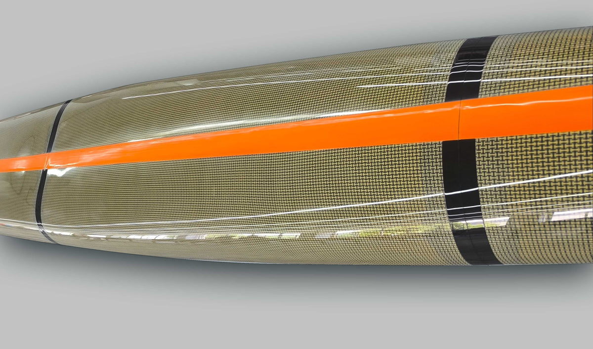 ST19 Mod, kayak desmontable multideporte con estructura de carbono/kevlar, para tándem y individual — Rojo / Naranja / Carbono a la vista