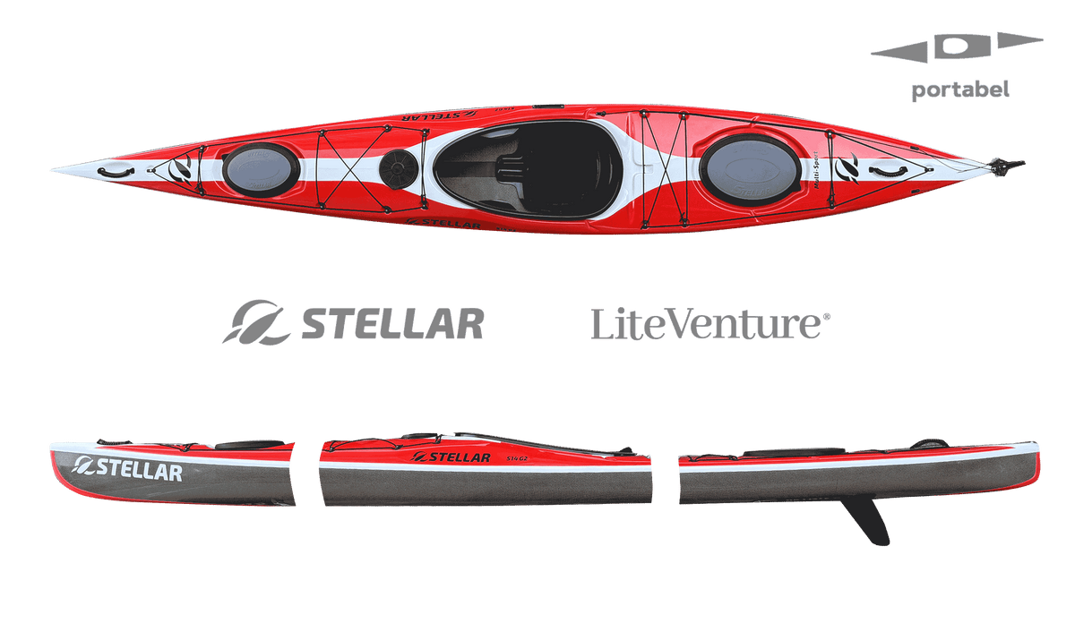 S14 G2 Mod-teilbares Kajak-Multisport Layup-Carbon/Kevlar-Rot/Weiss/Sichtcarbon