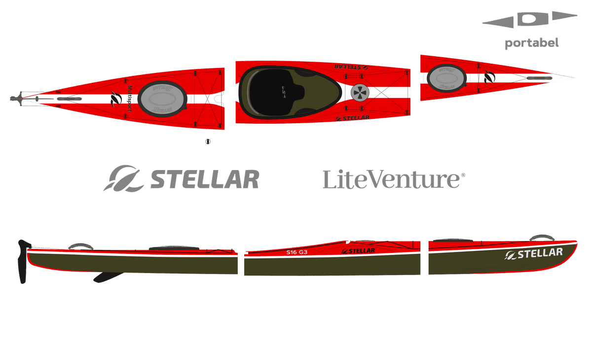 S16 G3 Mod-teilbares Tourenkajak-Multisport Layup-Modell mit Skeg-Rot/Weiss/Sichtcarbon
