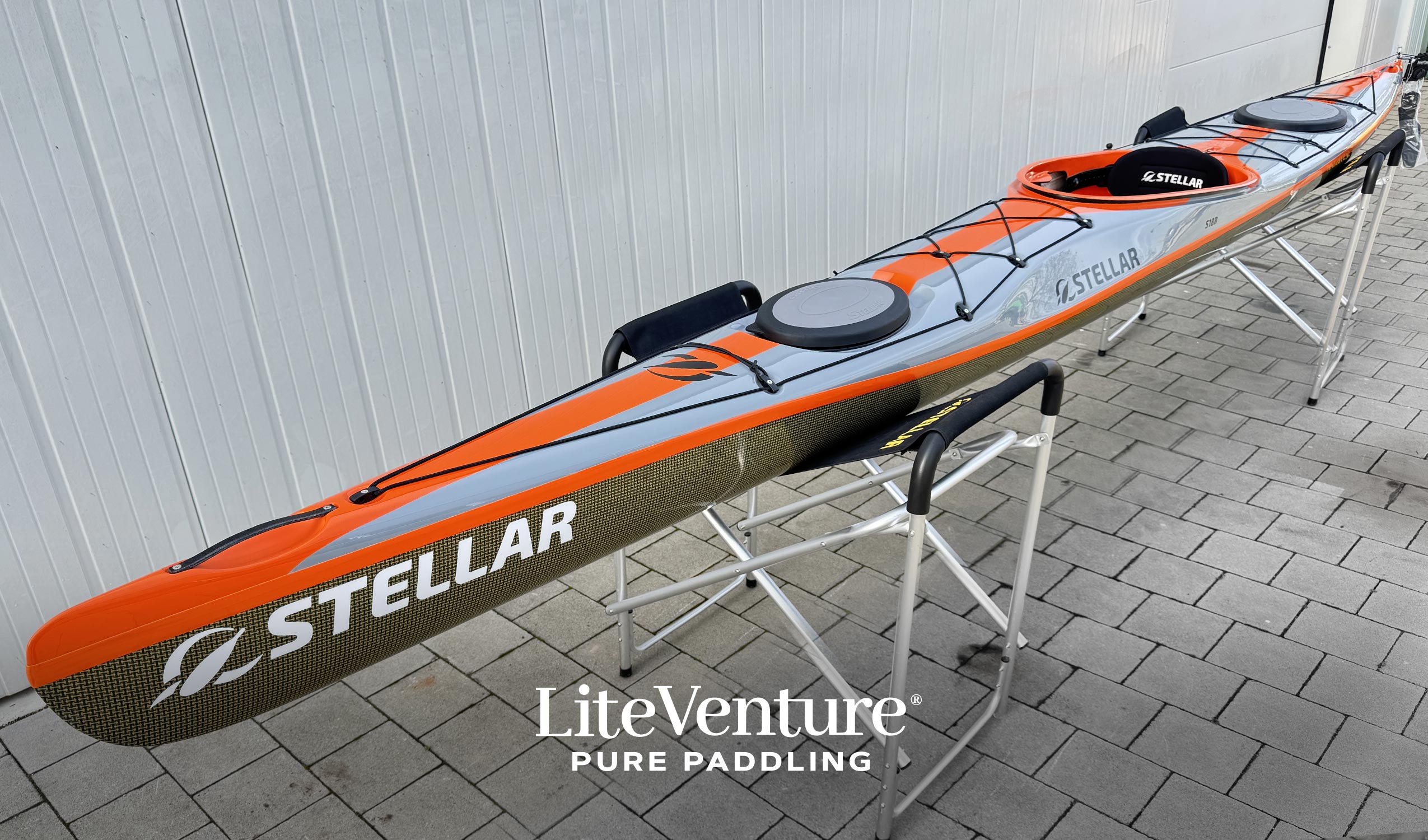 ST19 Mod, teilbar-Multisport Layup Carbon/Kevlar-Tandem & Solo Kajak-Grau/Orange/Sichtcarbon