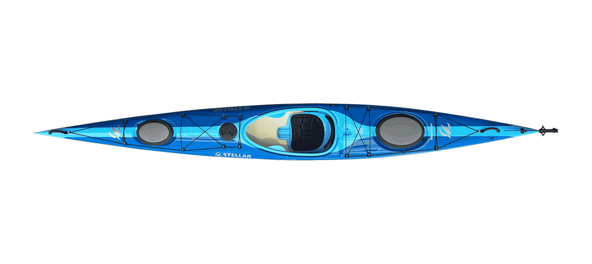 ST19 Mod, teilbar-Multisport Layup Carbon/Kevlar-Tandem & Solo Kajak-Blau/Teal/Sichtcarbon