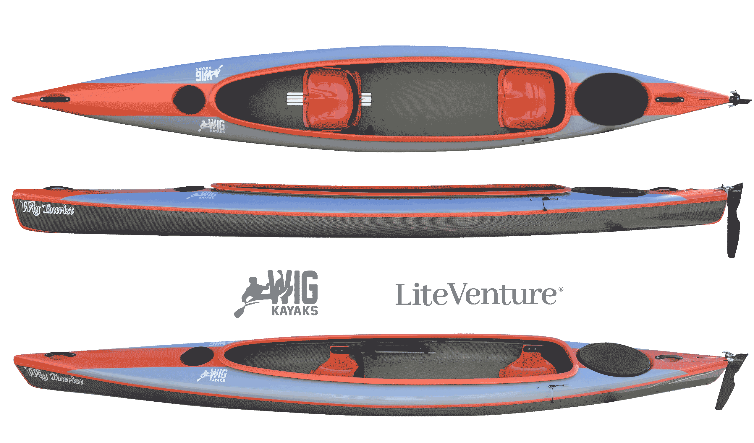 Tourist Open Tandem Kajak Carbon/Kevlar Layup, Orange/Grau