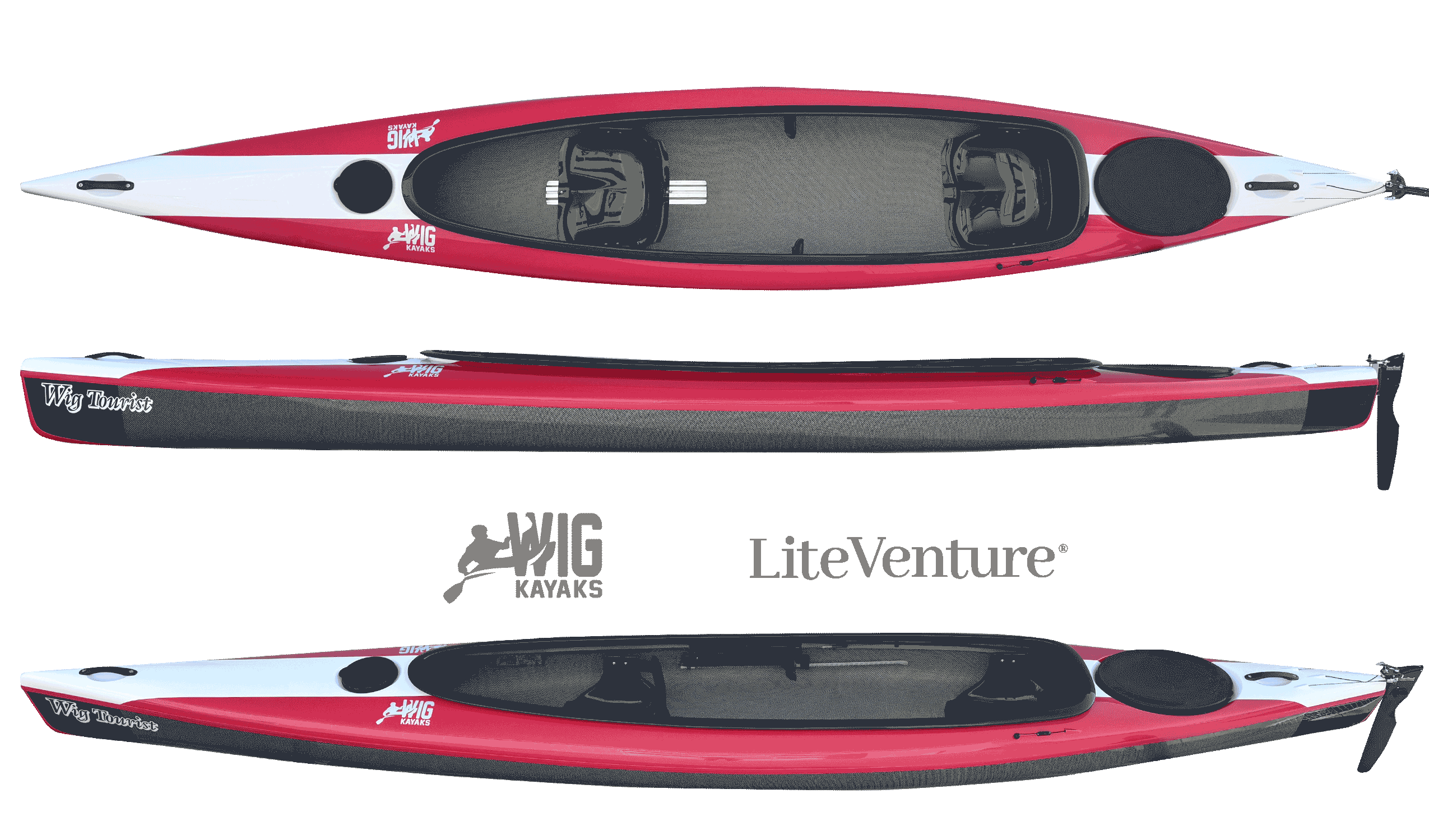 Tourist Open Tandem Kajak Carbon/Kevlar Layup, Rot/Weiss