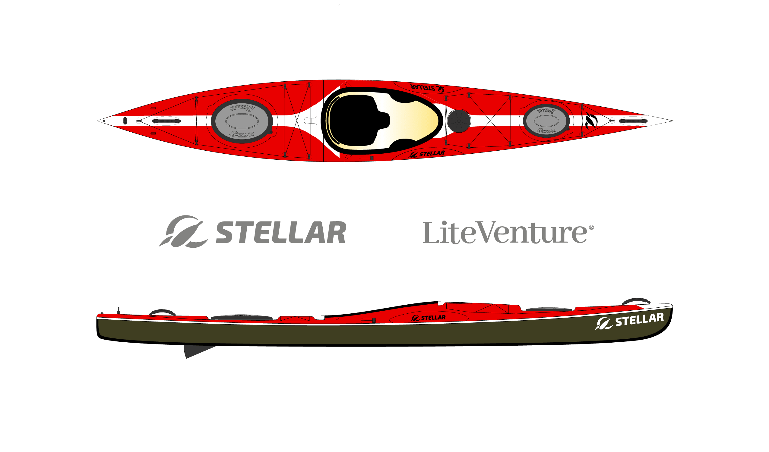 Produktbild von Kajak " S14 G2 Multisport-rot weiß " der Marke STELLAR Lightweight für 3360.00 €. Erhältlich online bei Lite Venture ( www.liteventure.de )