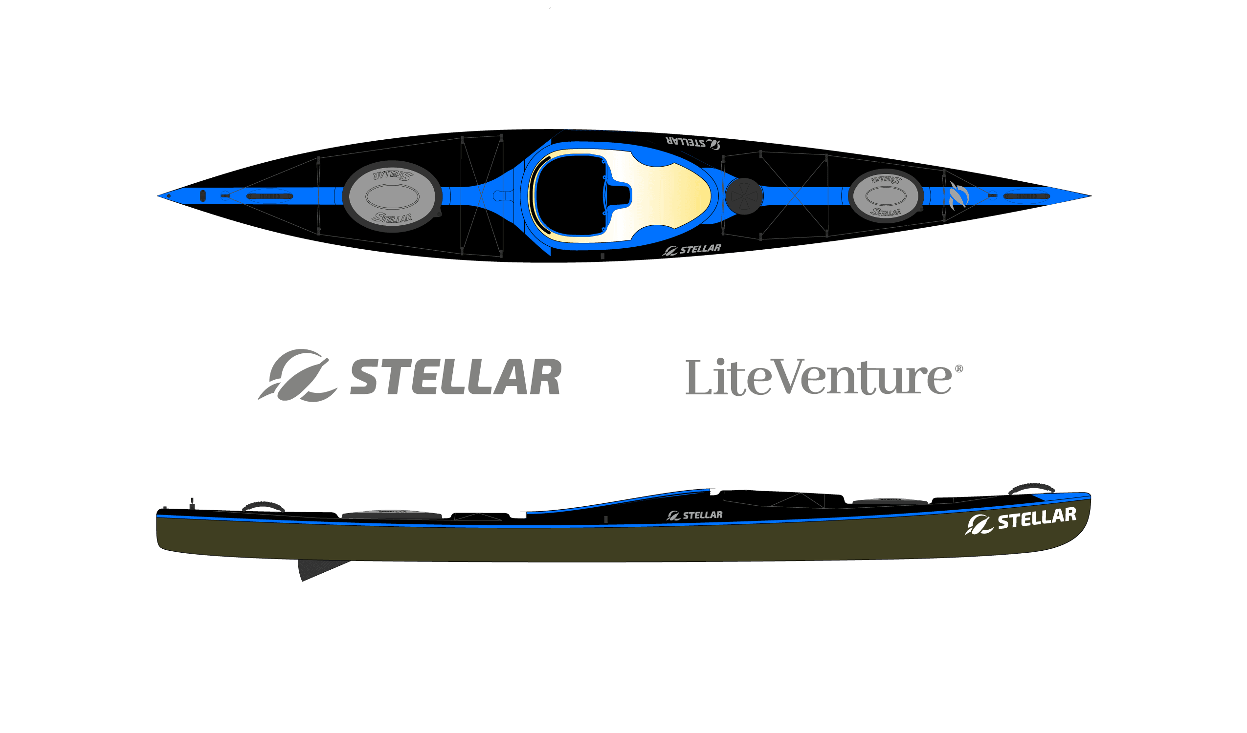 Produktbild von Kajak " S14 G2 Multisport-schwarz blau " der Marke STELLAR Lightweight für 3310.00 €. Erhältlich online bei Lite Venture ( www.liteventure.de )