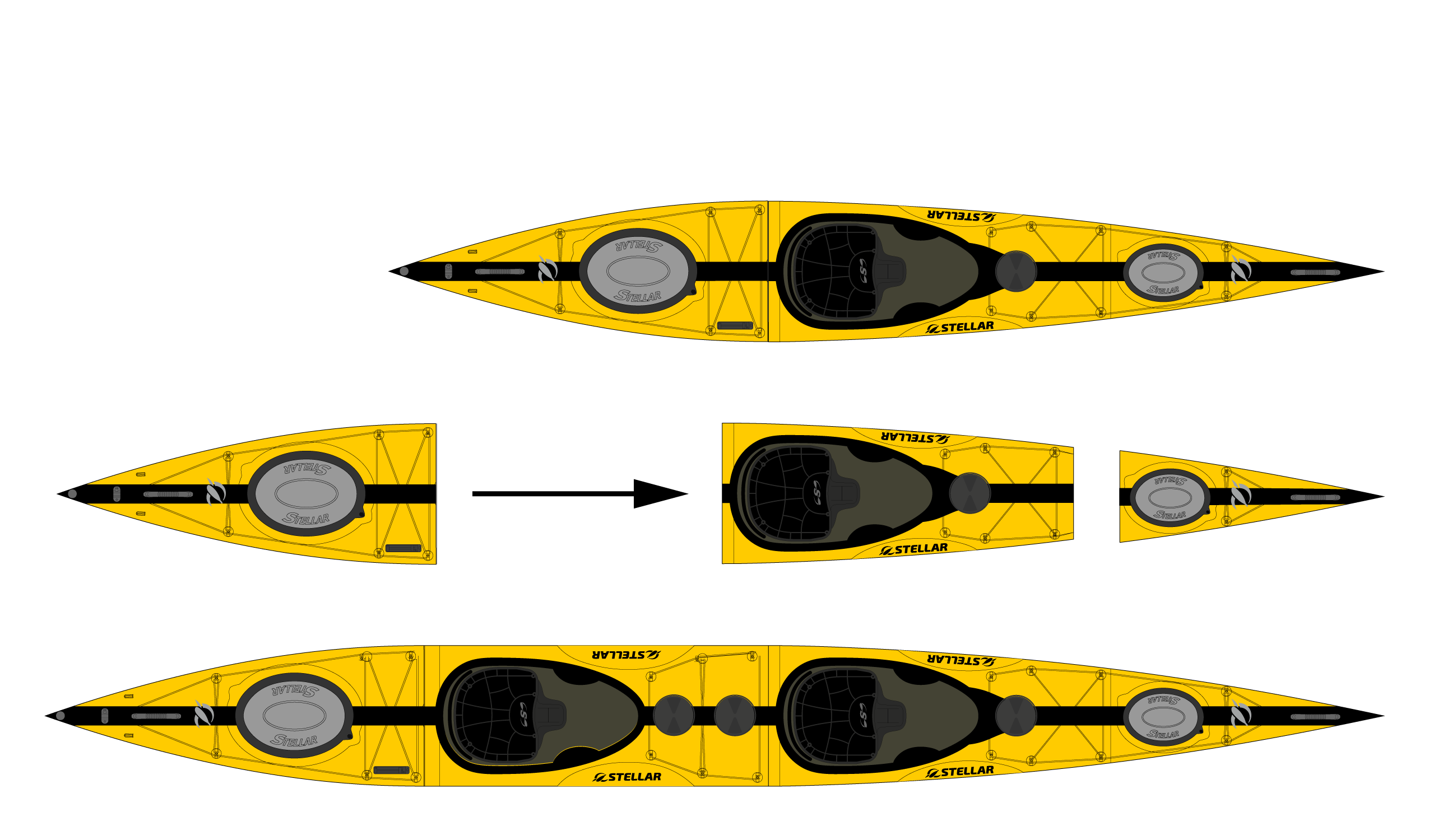 ST19 Mod divisible-tandem/solo-yellow black-+ carbon paddle