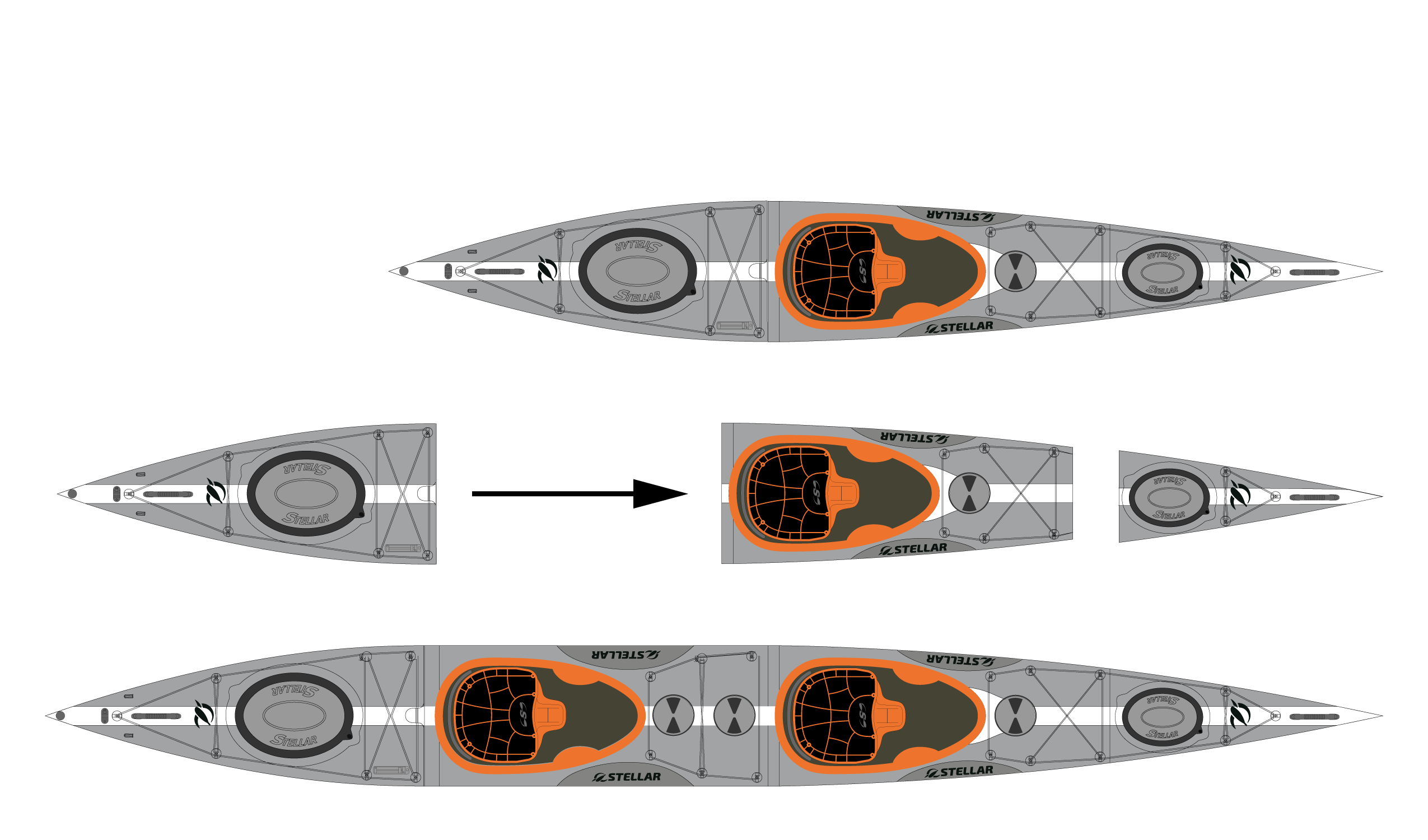 ST19 Mod divisible, light tandem/solo-grey white-+ carbon paddle