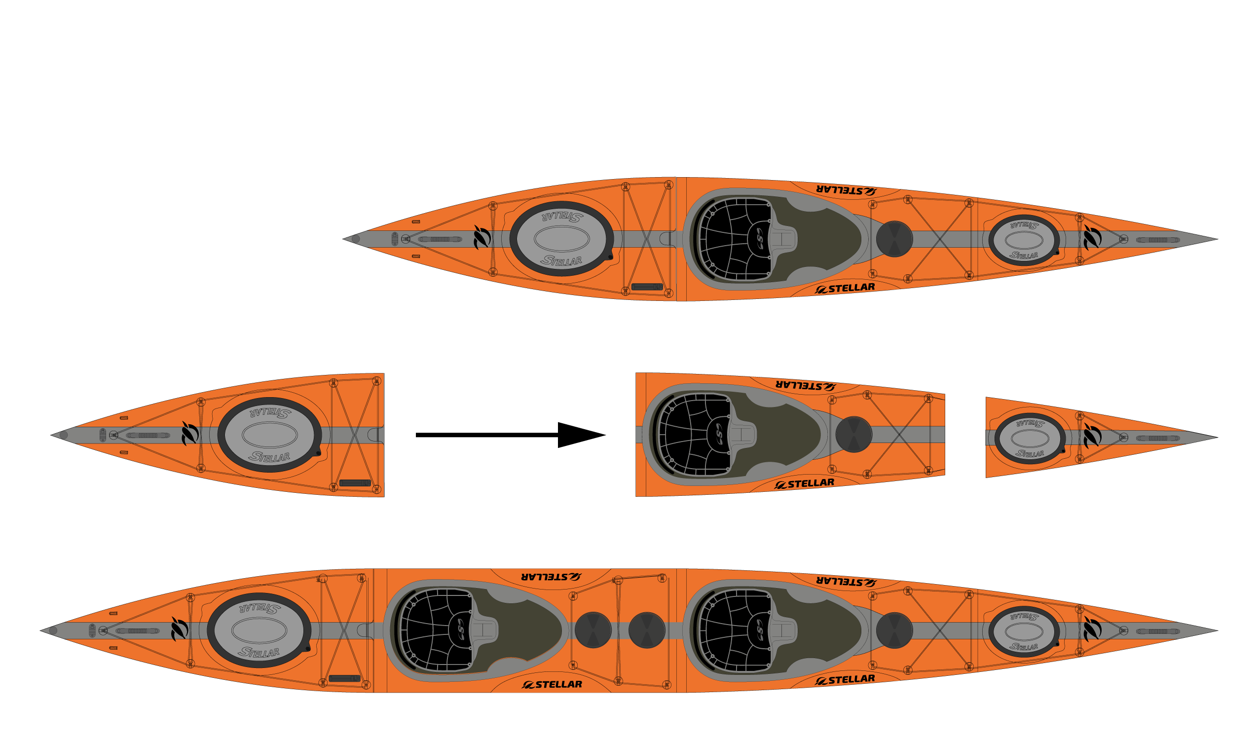 ST19 Mod divisible-tandem/solo-orange grey-+ carbon paddle