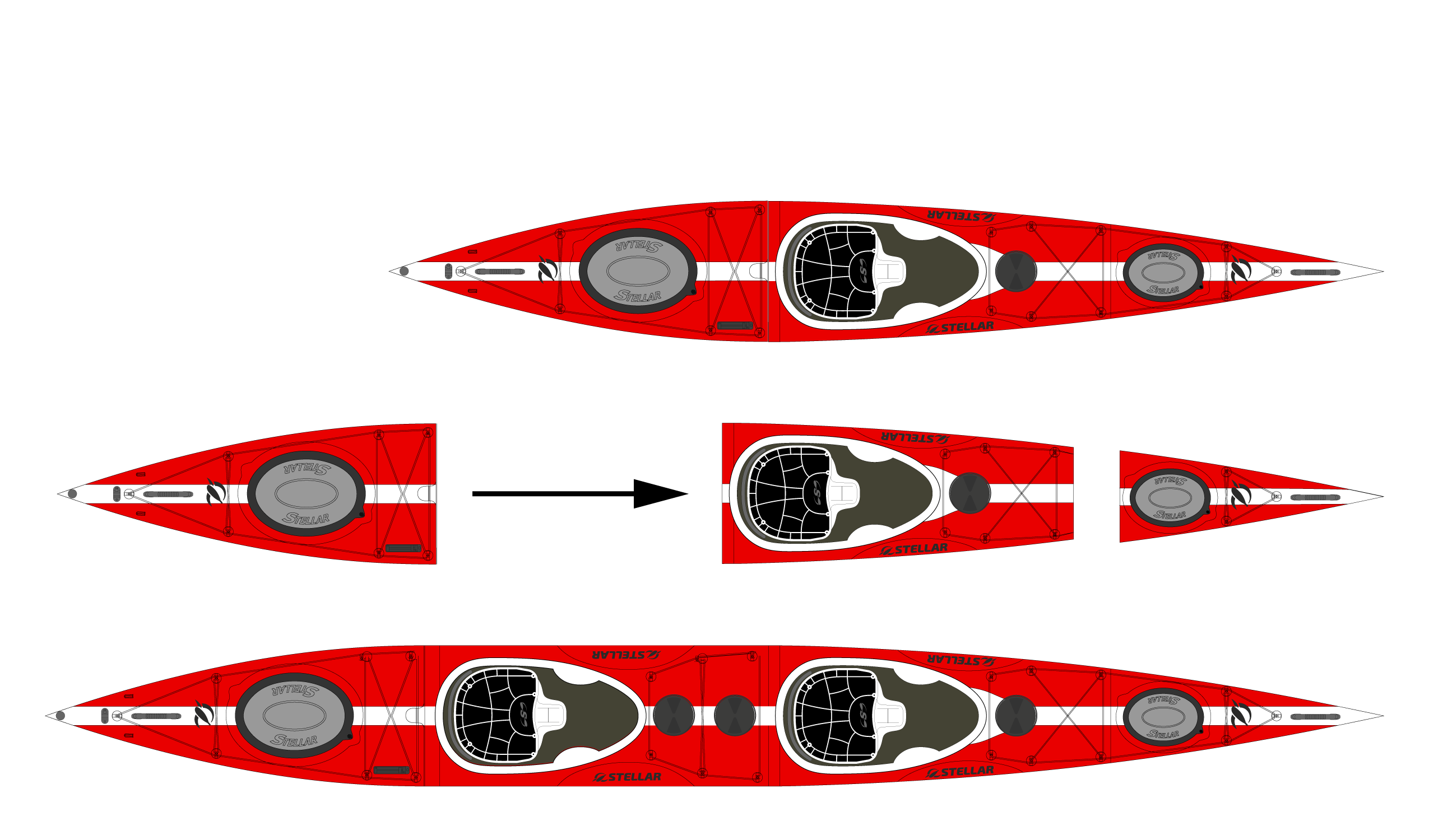 ST19 Mod teilbar-Tandem/Solo-rot weiß-+ Carbonpaddel