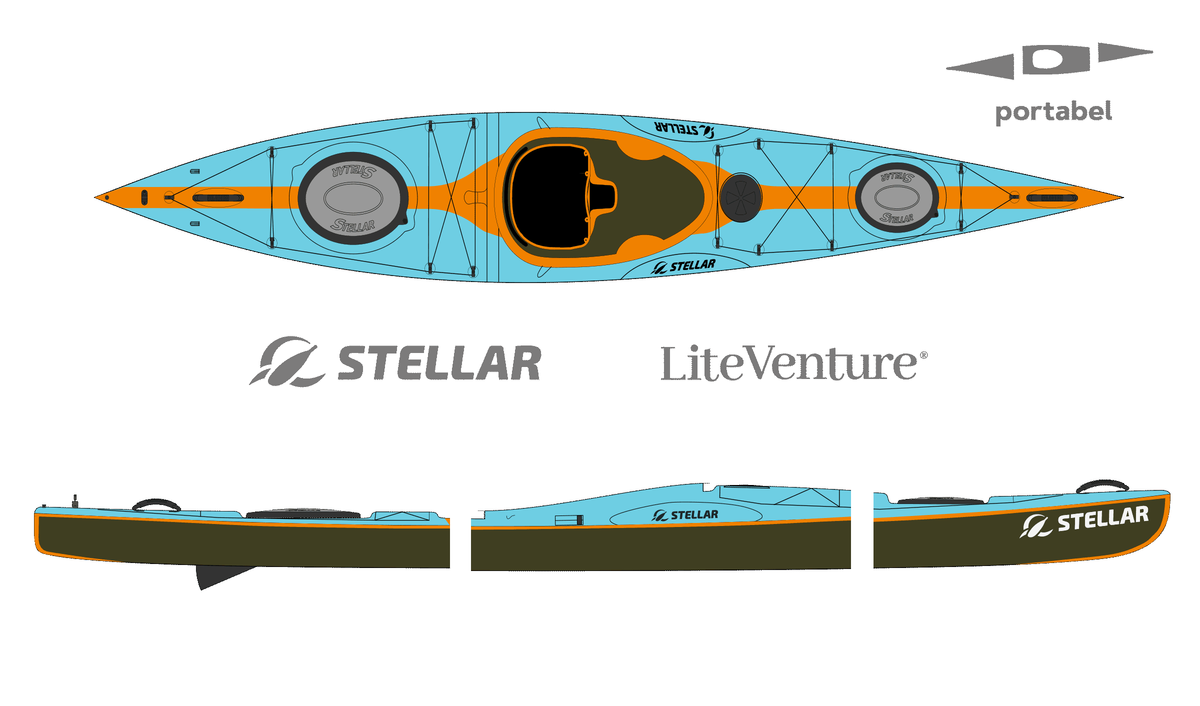 S14 G2 Mod-teilbares Kajak-Multisport Layup-Carbon/Kevlar/Sichtcarbon-teal/orange