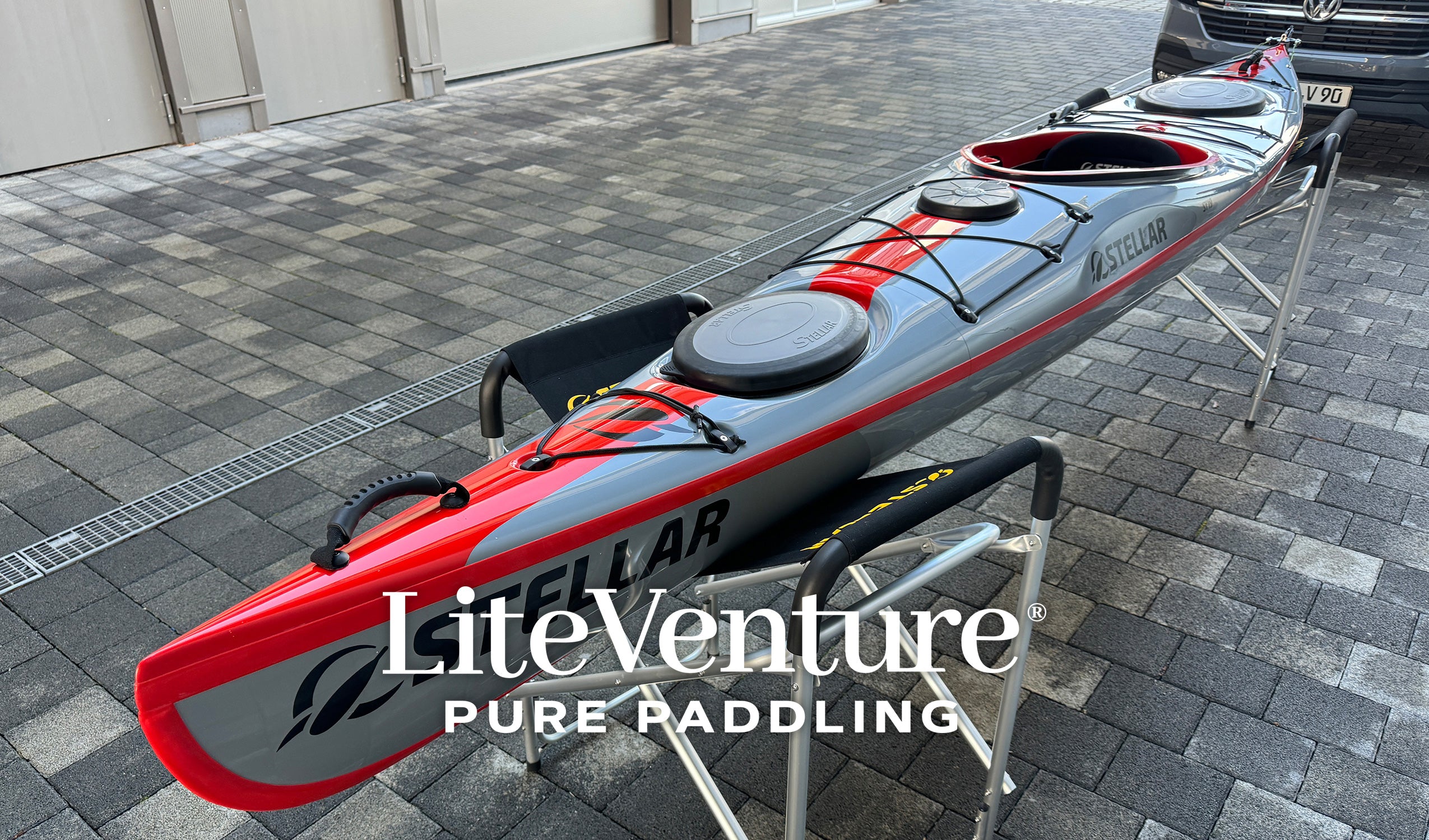 ST19 Mod, teilbar-Multisport Layup Carbon/Kevlar-Tandem & Solo Kajak-grau/rot