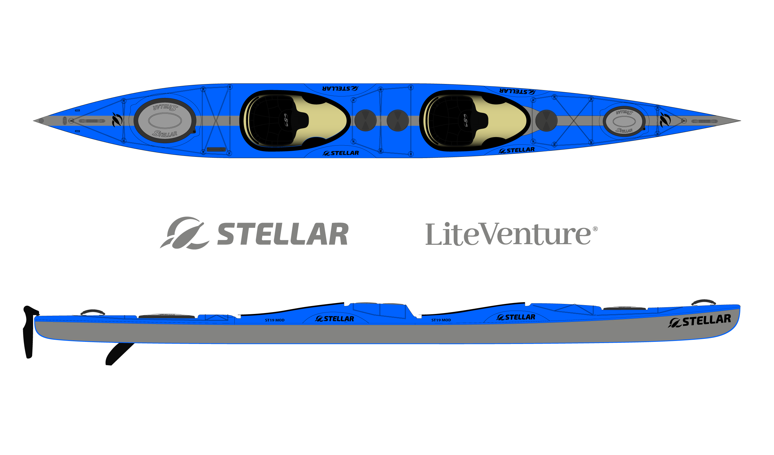 ST19 Mod, divisible tandem & solo kayak-blue/grey