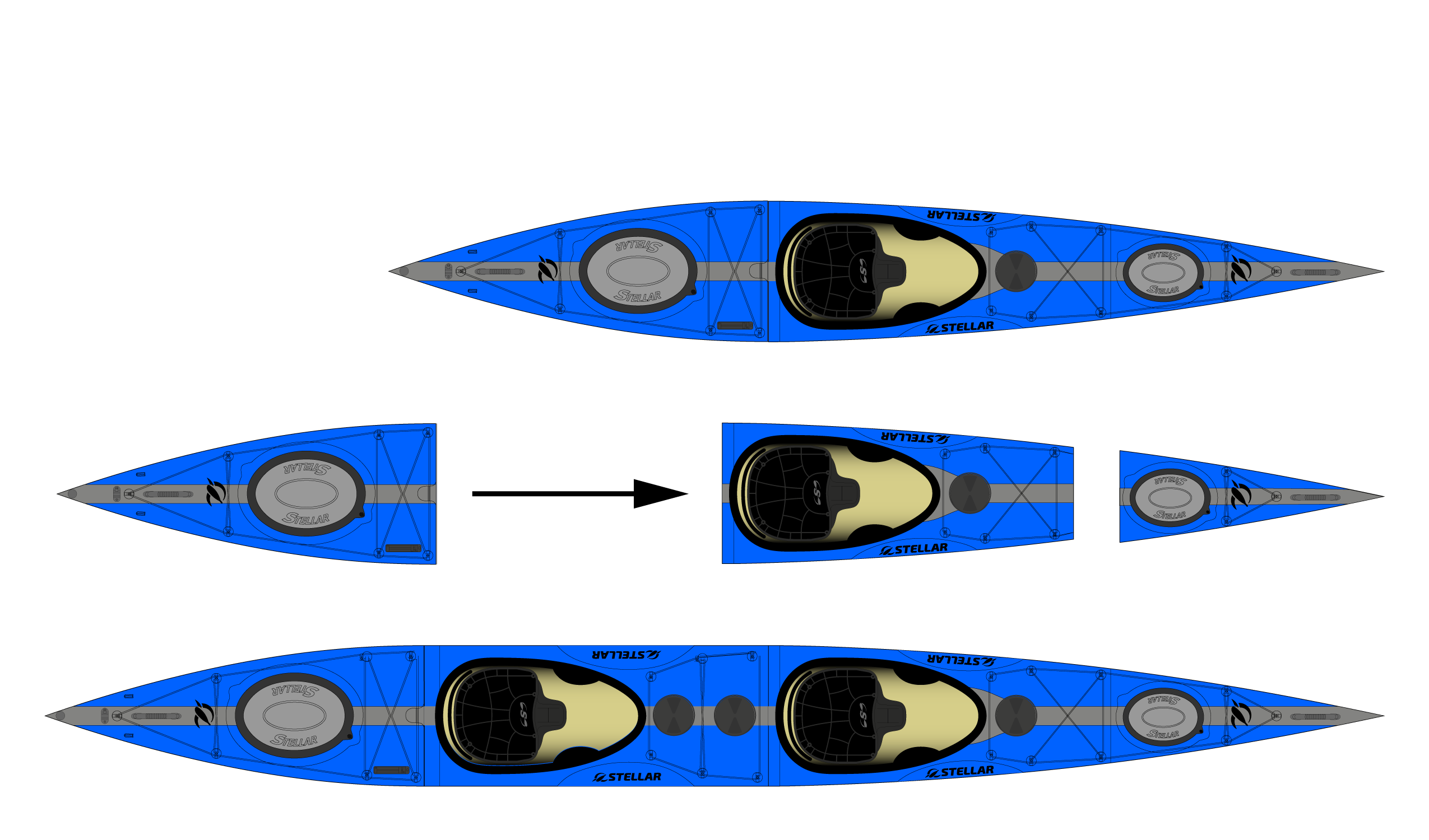 ST19 Mod, divisible tandem & solo kayak-blue/grey