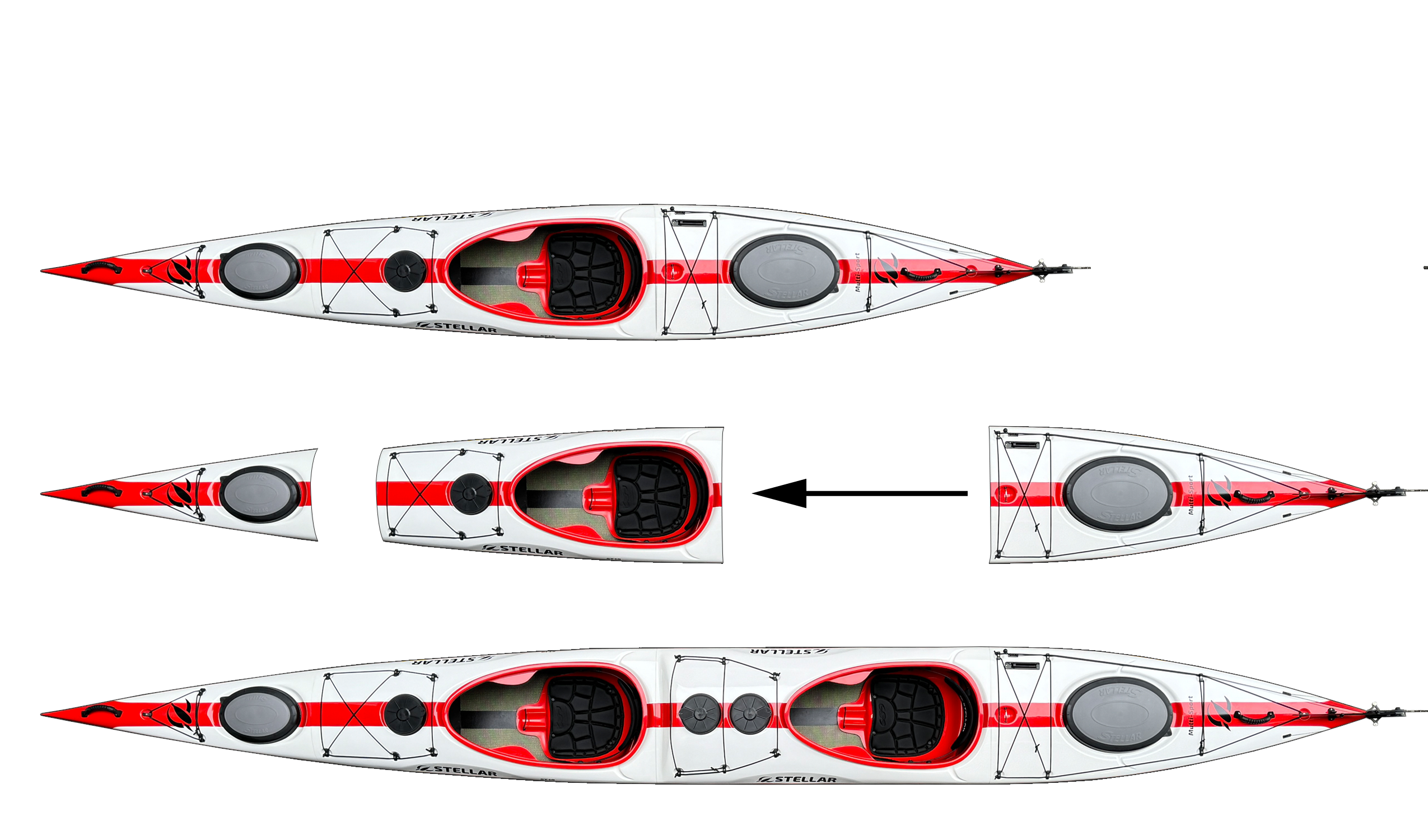ST19 Mod, divisible tandem & solo kayak-white/red