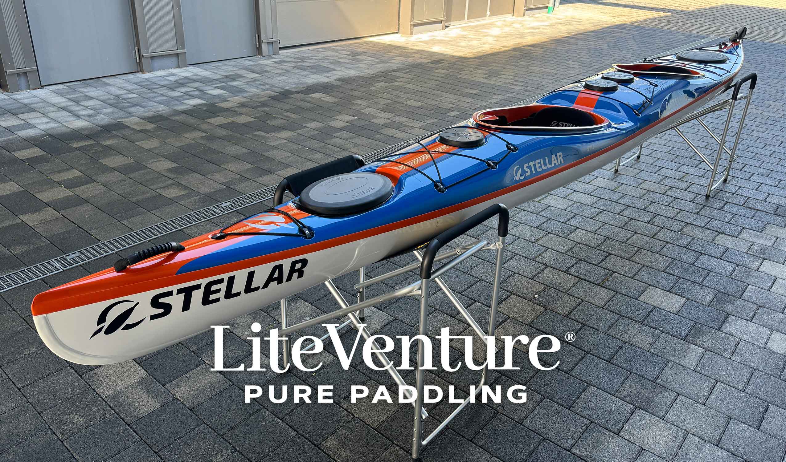 ST19 Mod, teilbar-Multisport Layup Carbon/Kevlar-Tandem & Solo Kajak-blau/orange