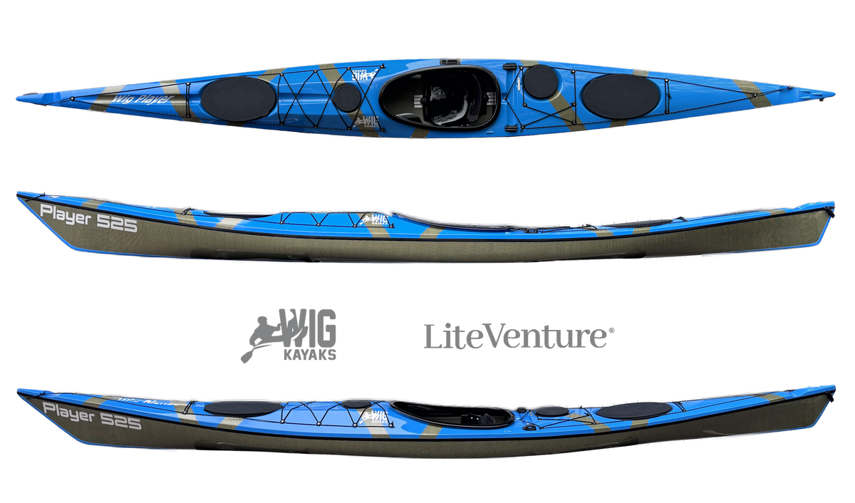 Player 525 kayak de mer-Carbon/Kevlar Layup-Bleu ciel avec carbone apparent