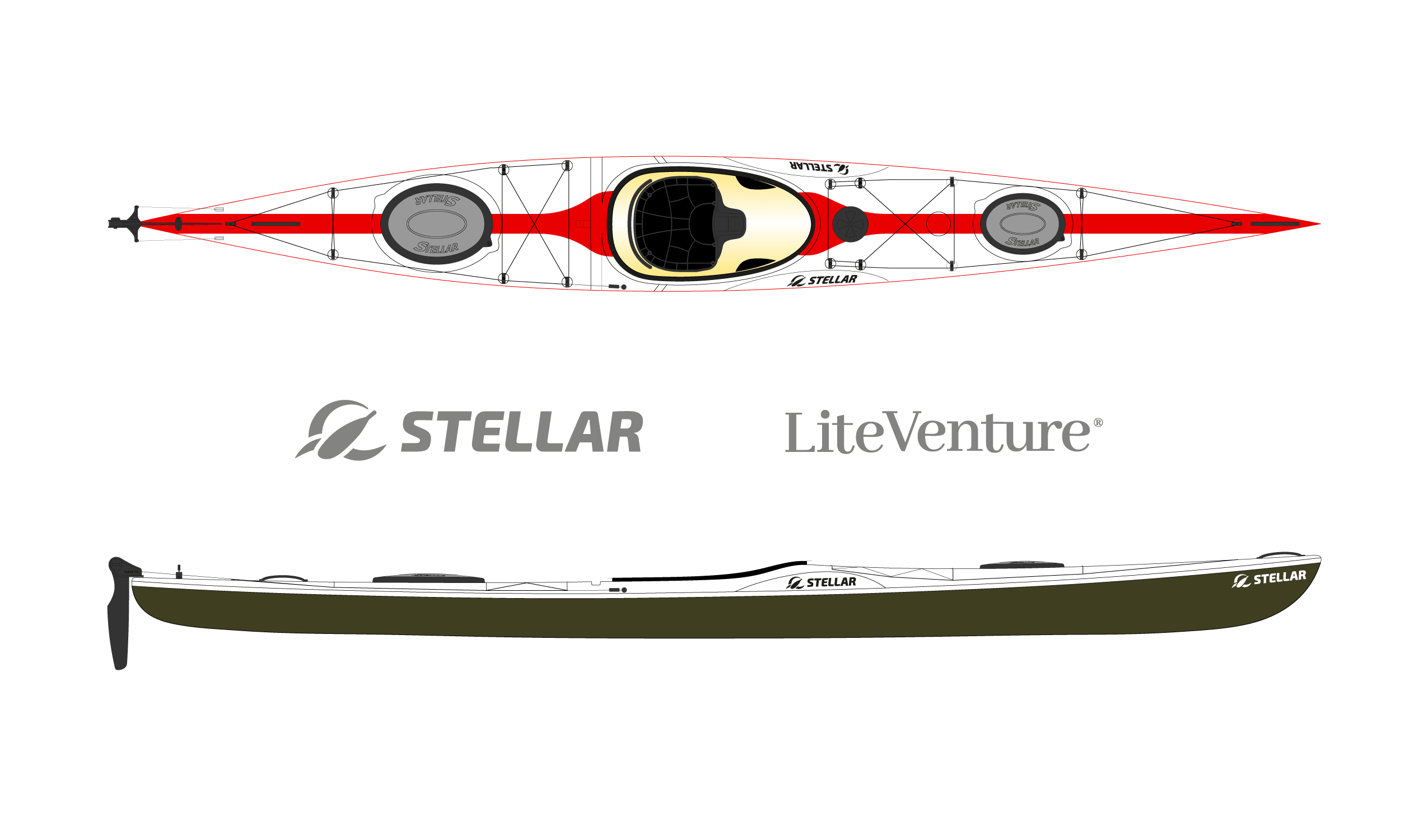 Produktbild von Kajak " S16 G2 Multisport-weiß rot " der Marke STELLAR Lightweight für 3190.00 €. Erhältlich online bei Lite Venture ( www.liteventure.de )