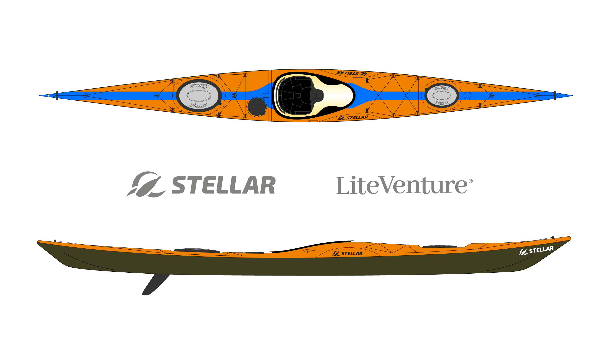 Produktbild von Kajak " SILV Multisport-orange blau " der Marke STELLAR Lightweight für 3290.00 €. Erhältlich online bei Lite Venture ( www.liteventure.de )