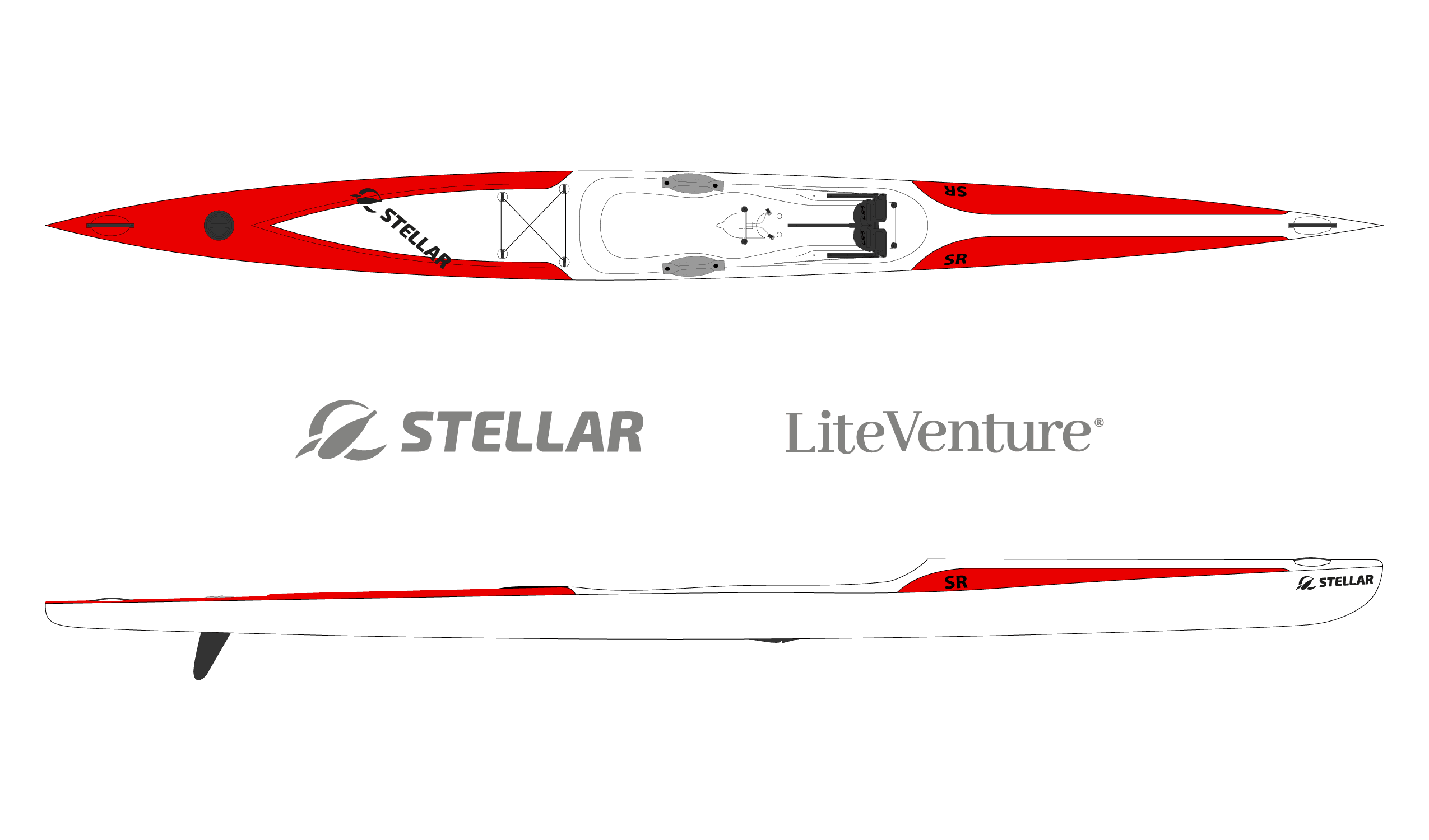 Produktbild von Kajak " SR Advantage-rot weiß " der Marke STELLAR Lightweight für 2390.00 €. Erhältlich online bei Lite Venture ( www.liteventure.de )
