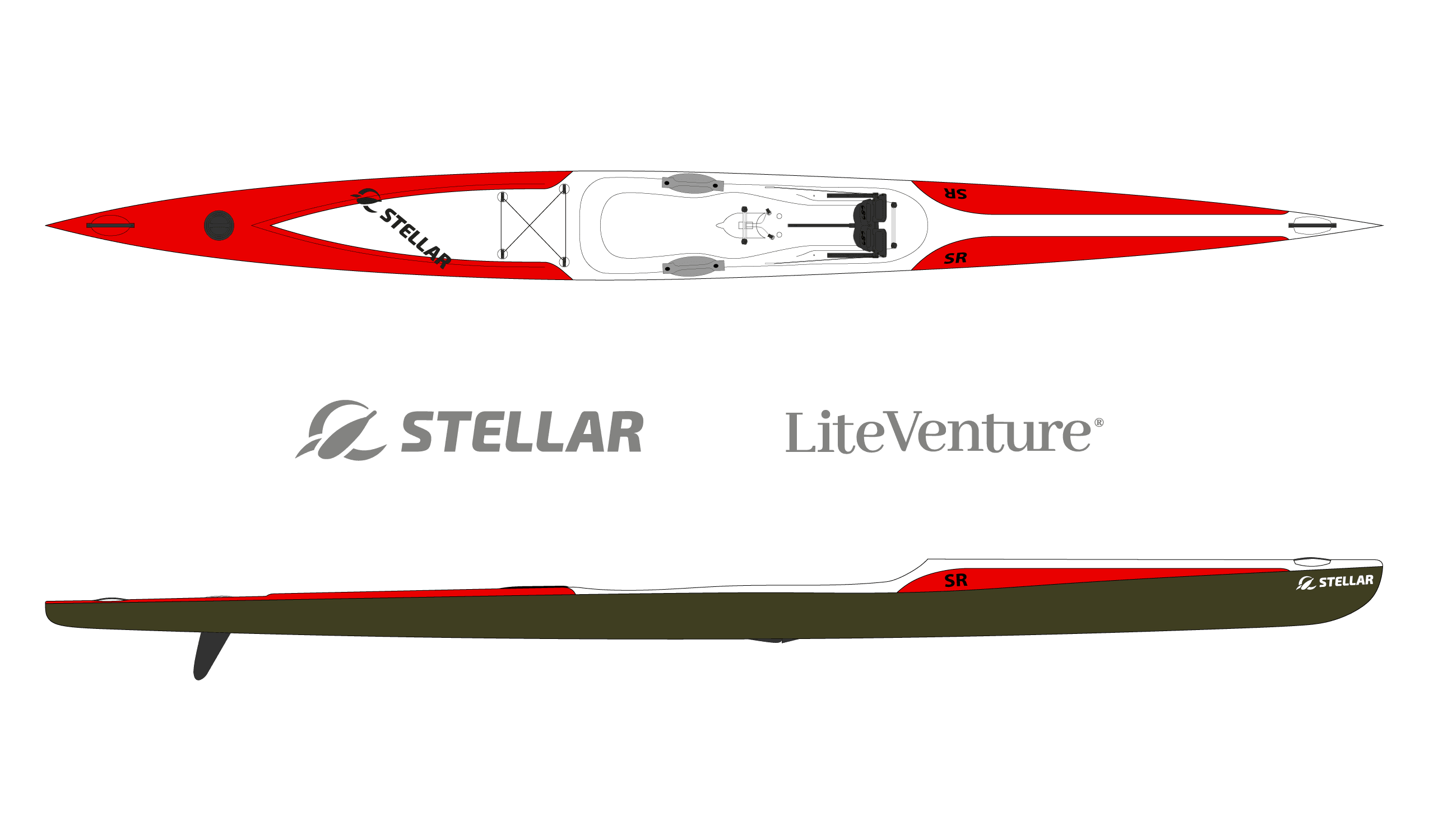 Produktbild von Kajak " SR Multisport-rot weiß " der Marke STELLAR Lightweight für 2690.00 €. Erhältlich online bei Lite Venture ( www.liteventure.de )