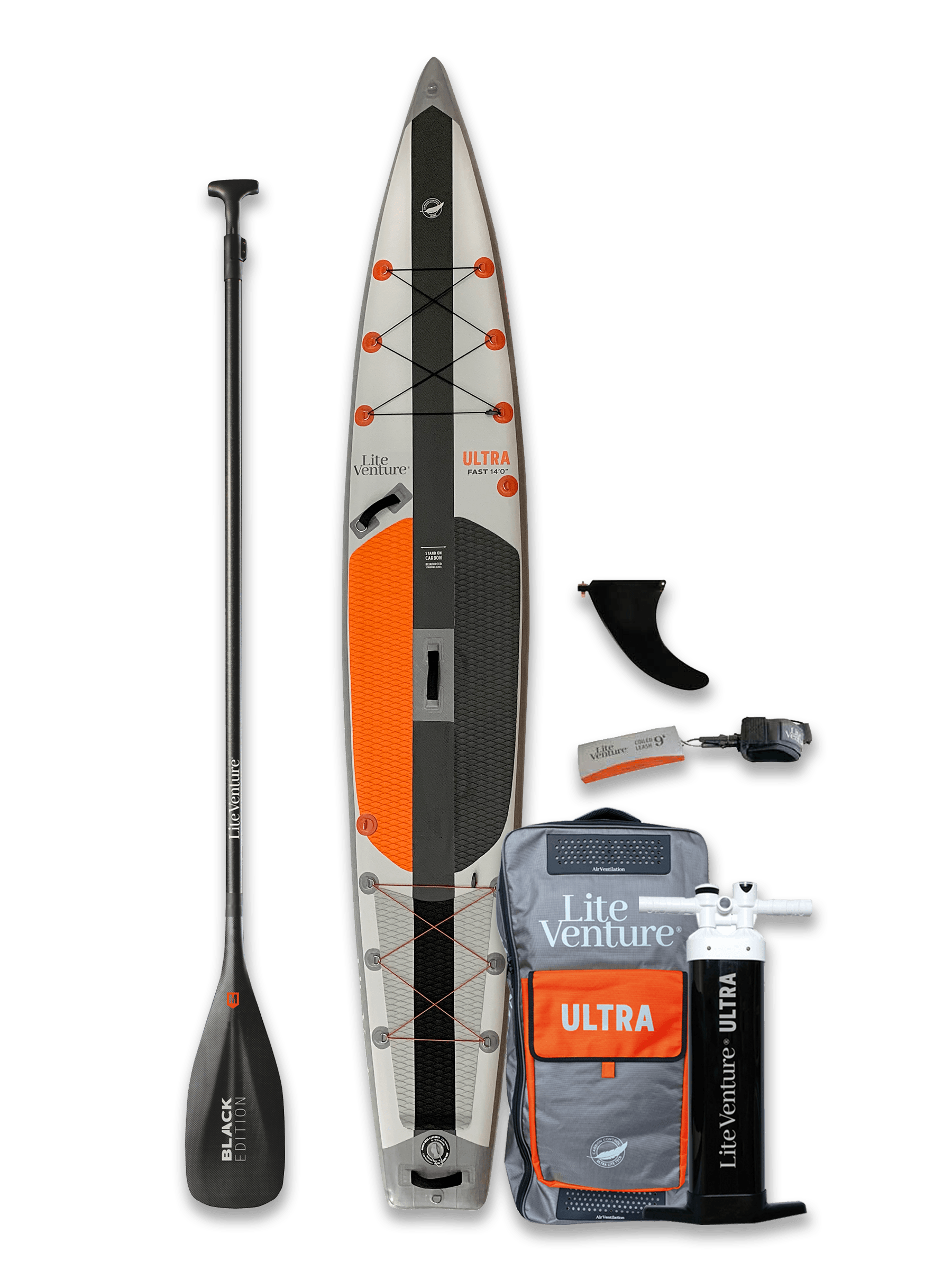 Produktbild von SUP " ULTRA Fast Bundle-14'0" x 28"-orange grau-+ Carbonpaddel " der Marke Lite Venture für 1390.00 €. Erhältlich online bei Lite Venture ( www.liteventure.de )