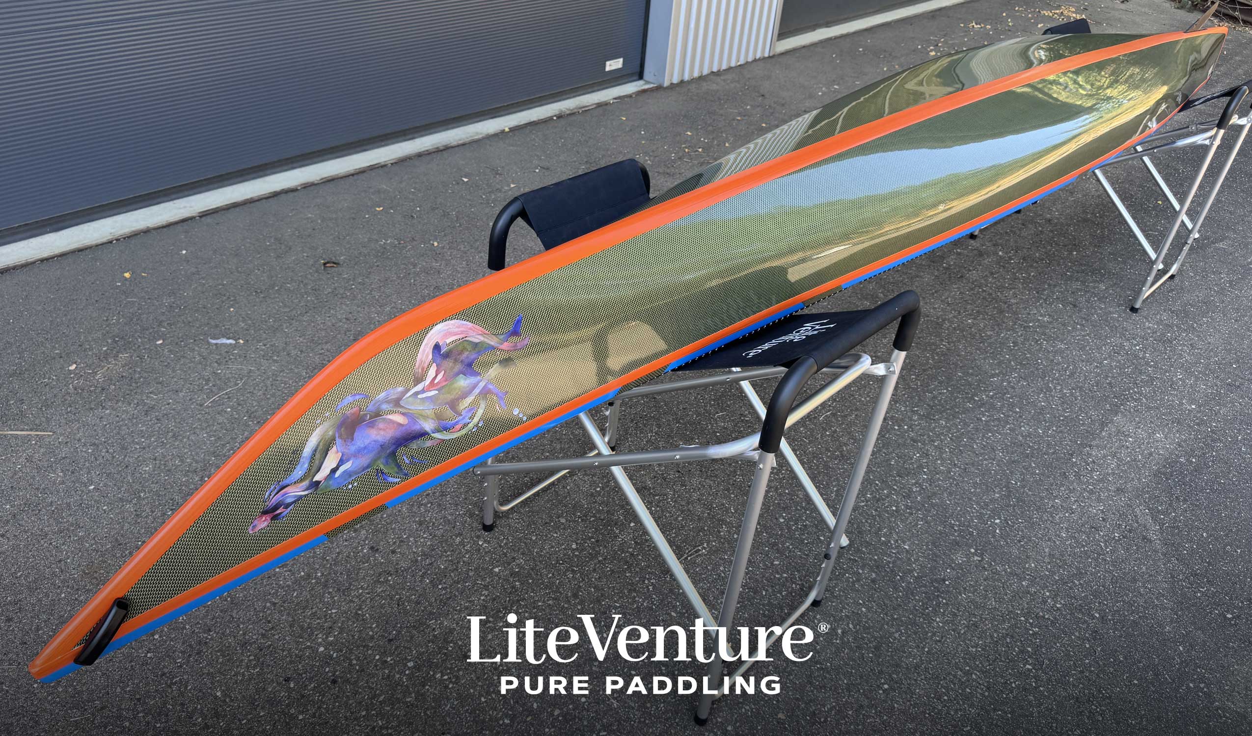 Hunter 520 Seekajak-Carbon/Kevlar Layup-Sky Blue / Orange / Carbon/Kevlar Sichtcarbon