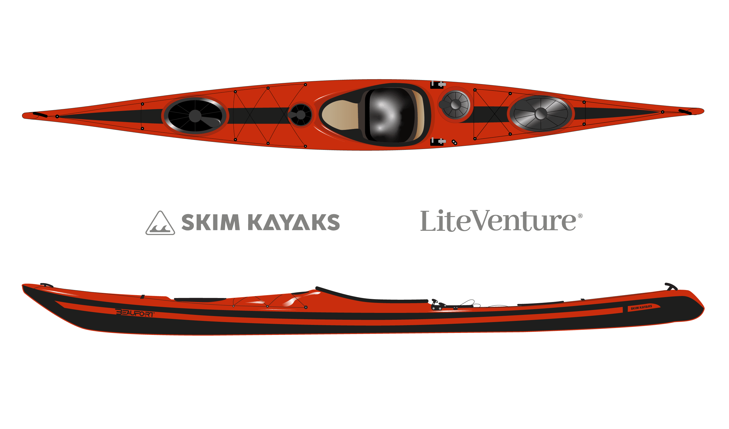Produktbild von Kajak " Beaufort Rockhopper-rot schwarz " der Marke SKIM Kayaks für 4350.00 €. Erhältlich online bei Lite Venture ( www.liteventure.de )