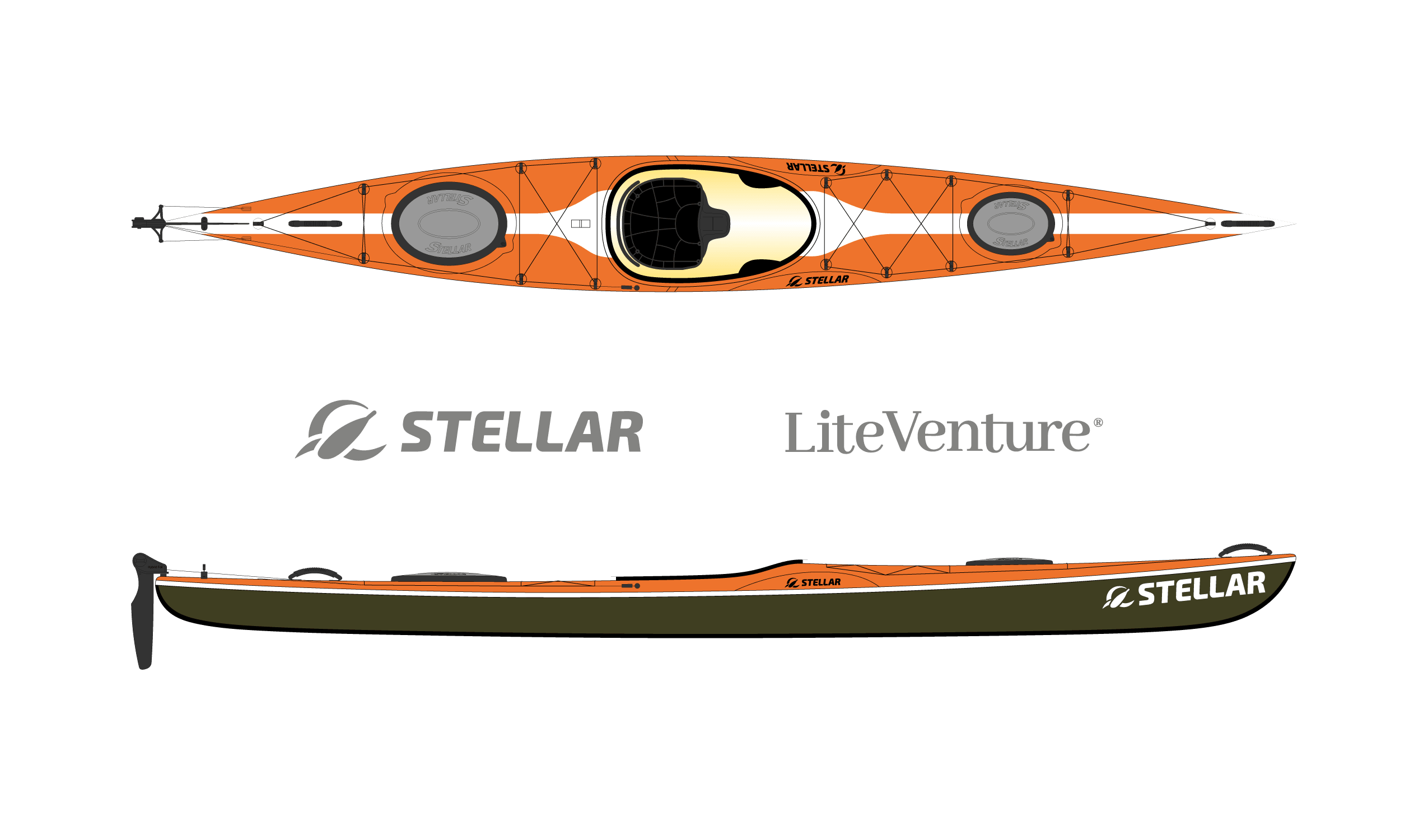 Produktbild von Kajak " S15LV Multisport-orange weiß " der Marke STELLAR Lightweight für 3240.00 €. Erhältlich online bei Lite Venture ( www.liteventure.de )
