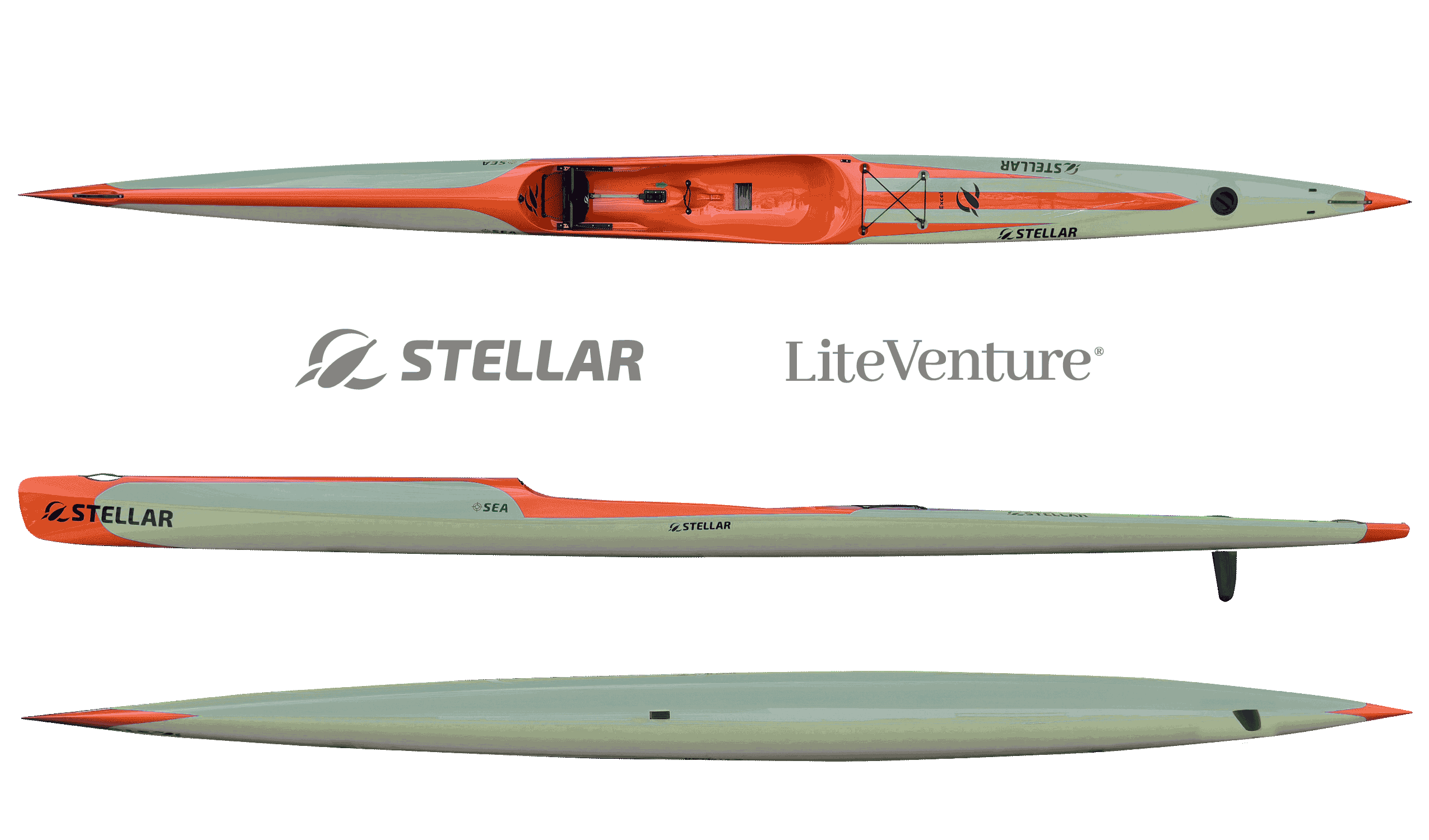 SEA, Stellar Elite Assassin-Profi Surfski-Excel Layup-Schilfgrün/Orange