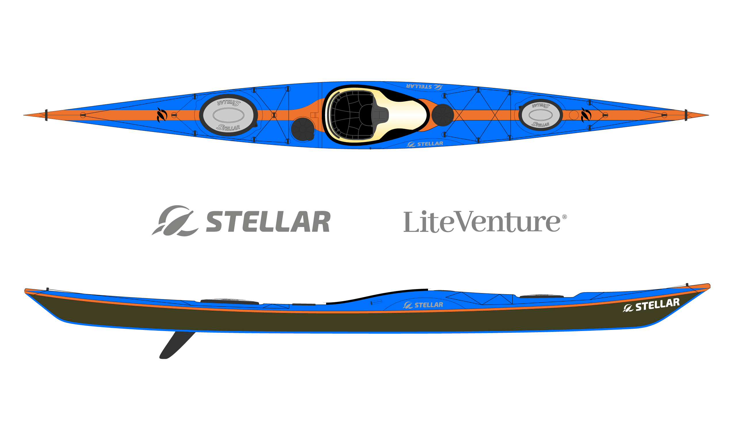 Produktbild von Kajak " SI18 Multisport-blau orange " der Marke STELLAR Lightweight für 3550.00 €. Erhältlich online bei Lite Venture ( www.liteventure.de )