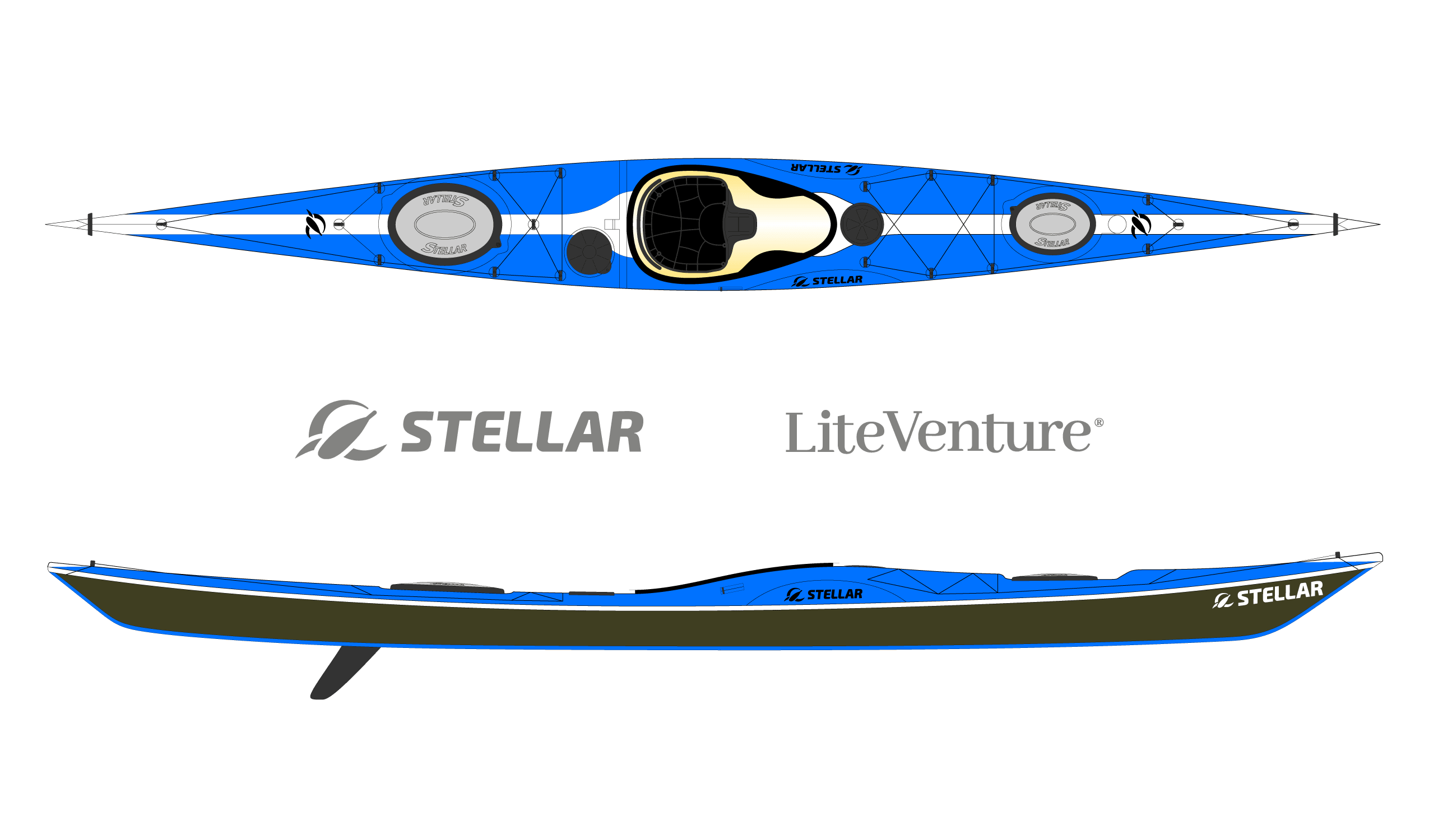 Produktbild von Kajak " SI18 Multisport-blau weiß " der Marke STELLAR Lightweight für 3550.00 €. Erhältlich online bei Lite Venture ( www.liteventure.de )
