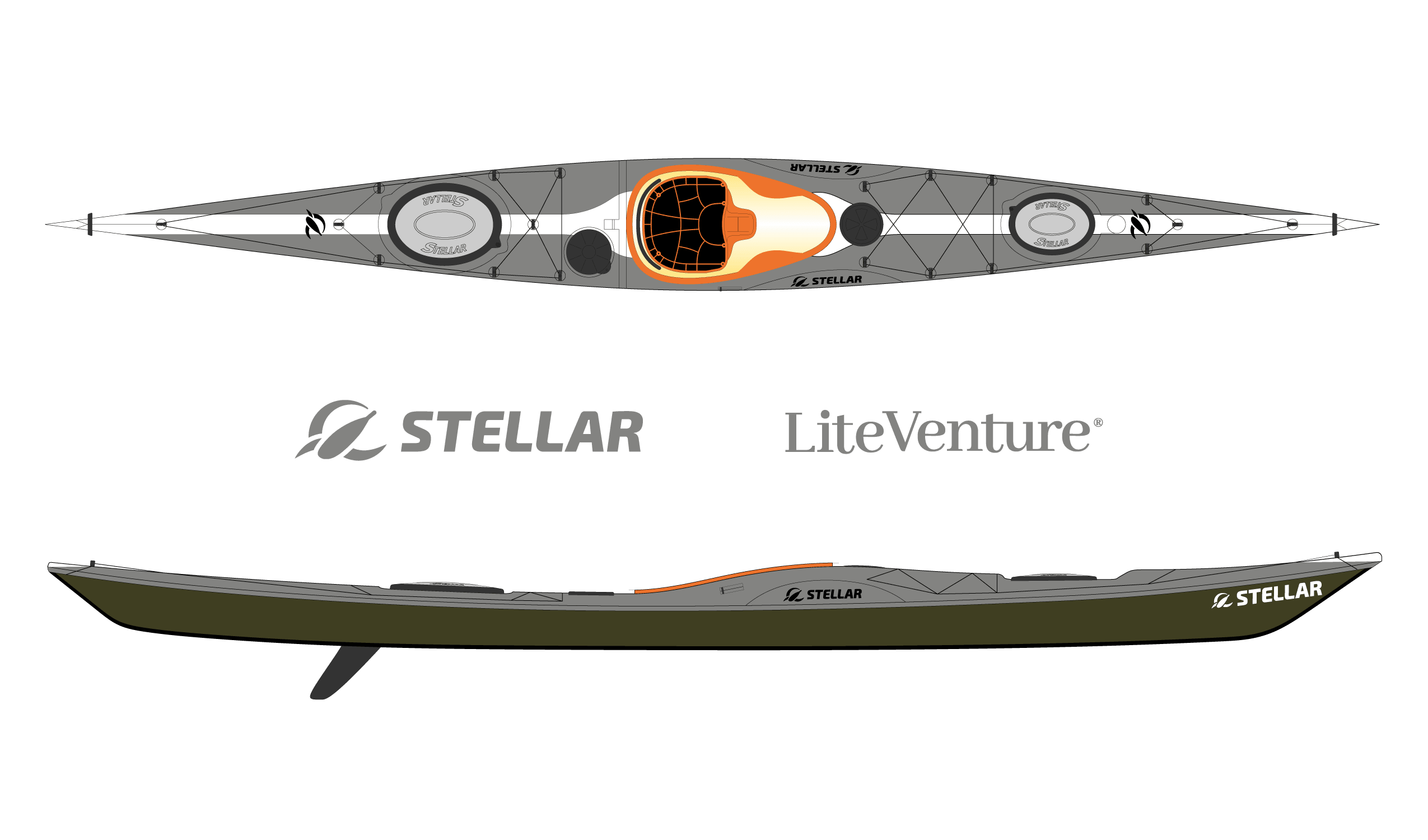 Produktbild von Kajak " SI18 Multisport-grau weiß " der Marke STELLAR Lightweight für 3550.00 €. Erhältlich online bei Lite Venture ( www.liteventure.de )