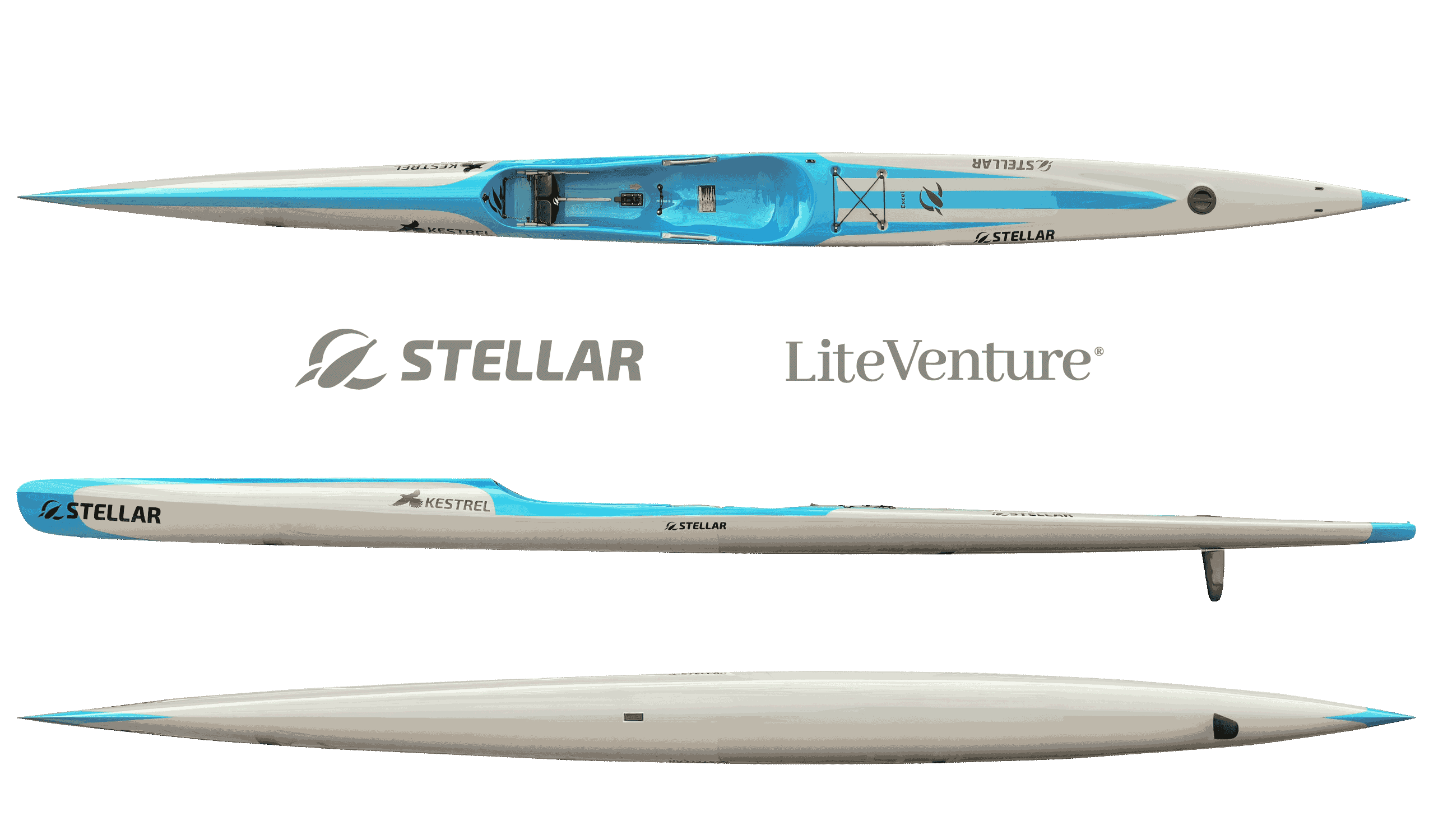 Kestrel Surfski-Excel Layup-Kieselgrau/Teal
