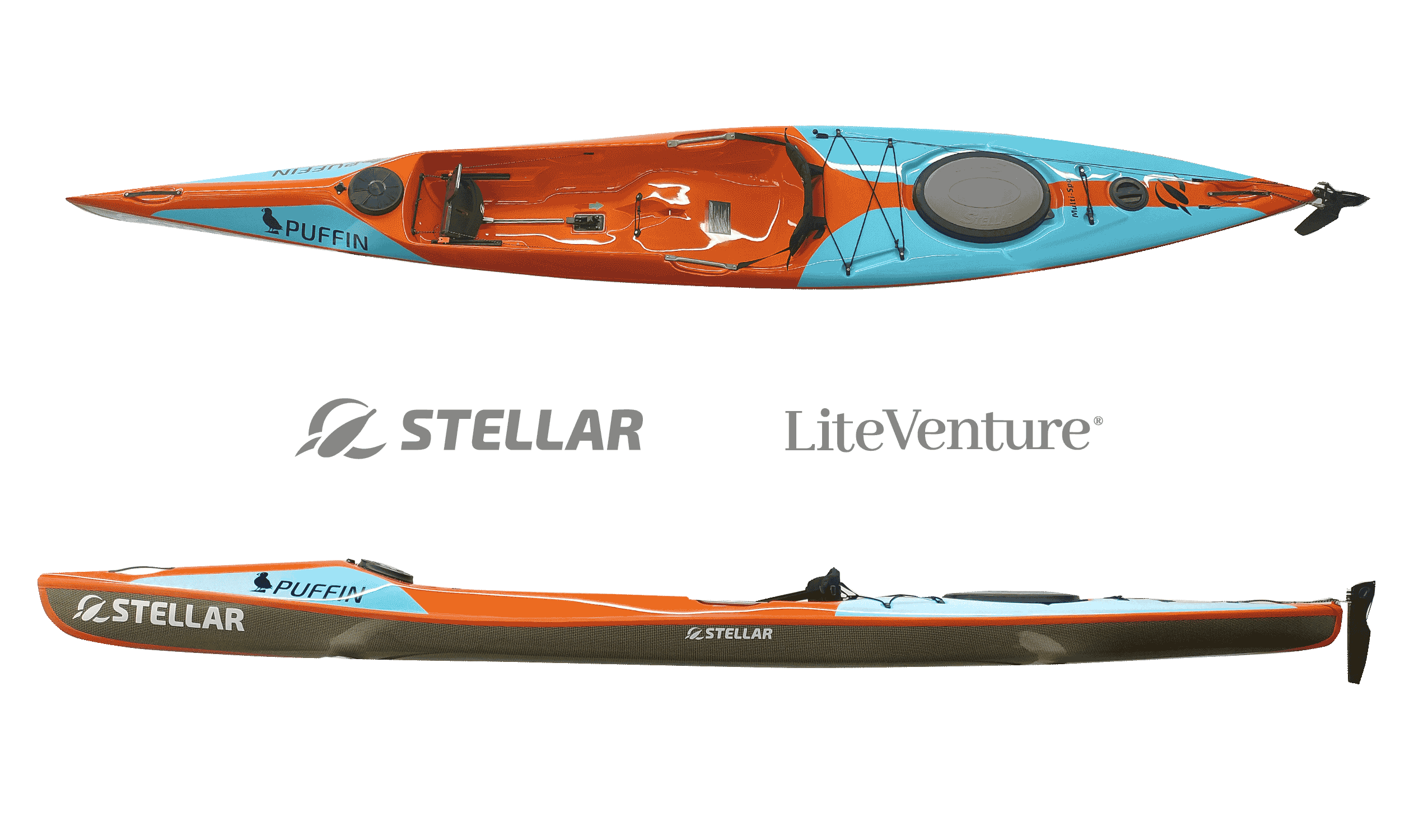 Stellar Puffin-Sit on Top Kajak-Multisport Layup-Teal/Orange
