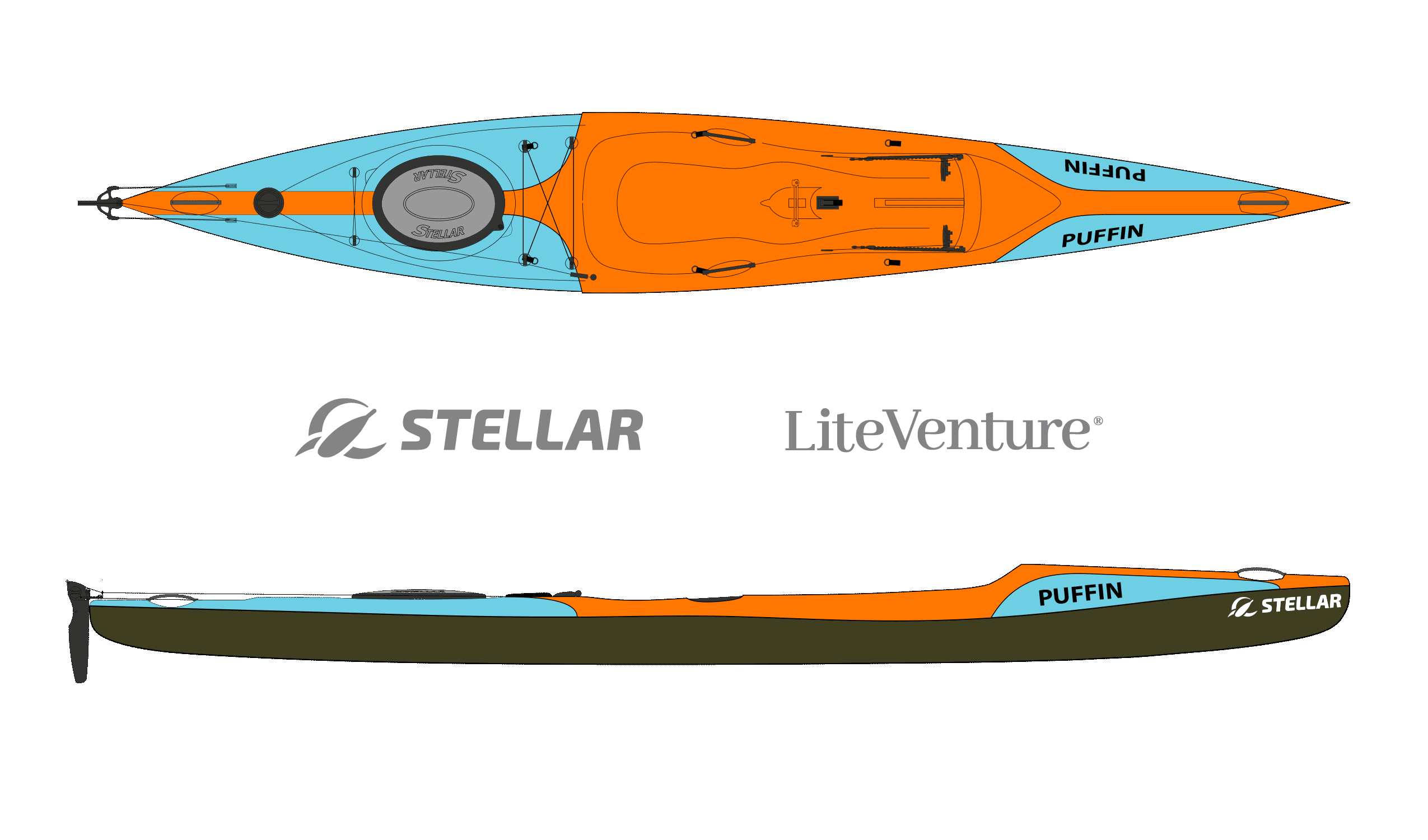 Stellar Puffin-Sit on Top Kajak-Multisport Layup-Teal/Orange