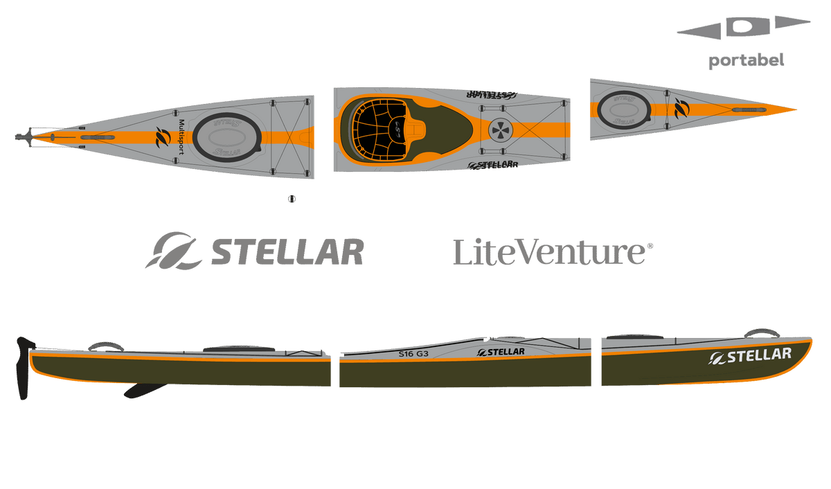 S16 G3 Mod-teilbares Tourenkajak-Multisport Layup-Modell mit Skeg-Grau/Orange/Sichtcarbon