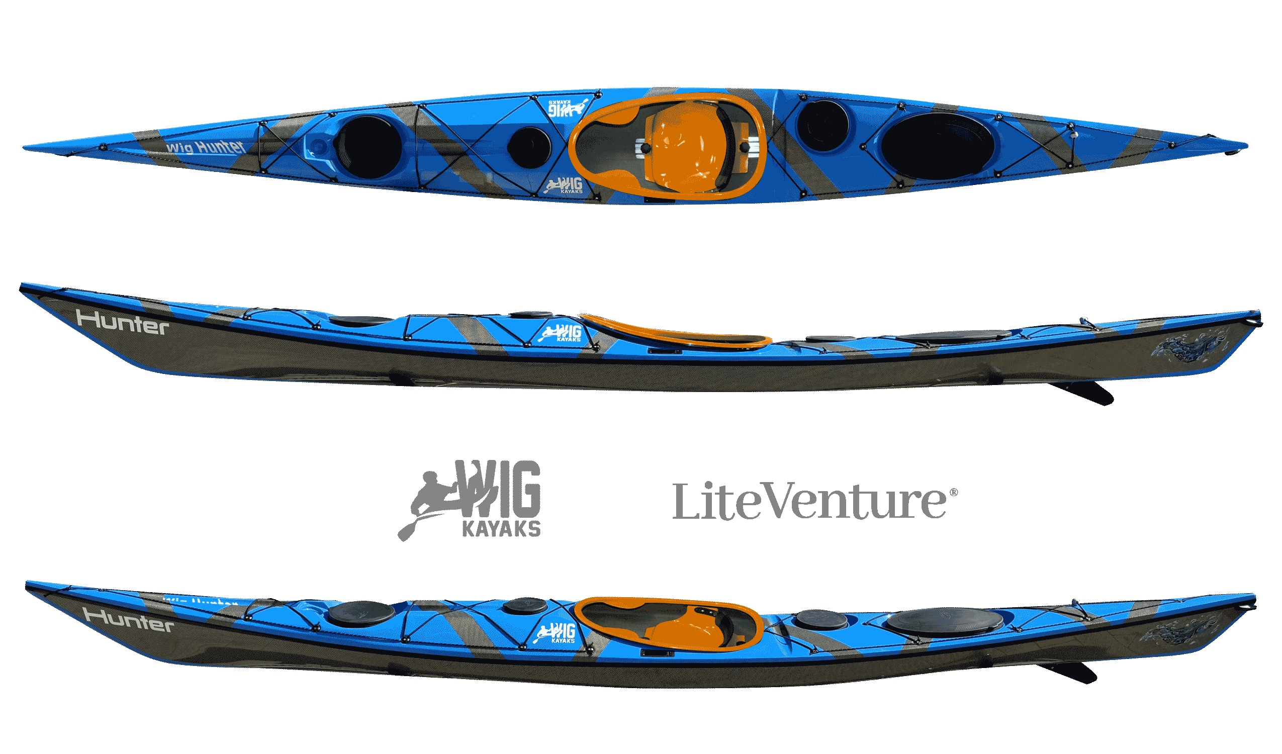 Hunter 520-C/K Layup-Sky Blue & Orange - Carbon/Kevlar Sichtcarbon