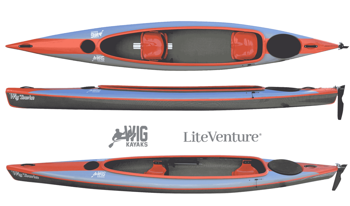 Tourist Open Tandem Kayak Carbon/Kevlar Layup, Orange/Grey