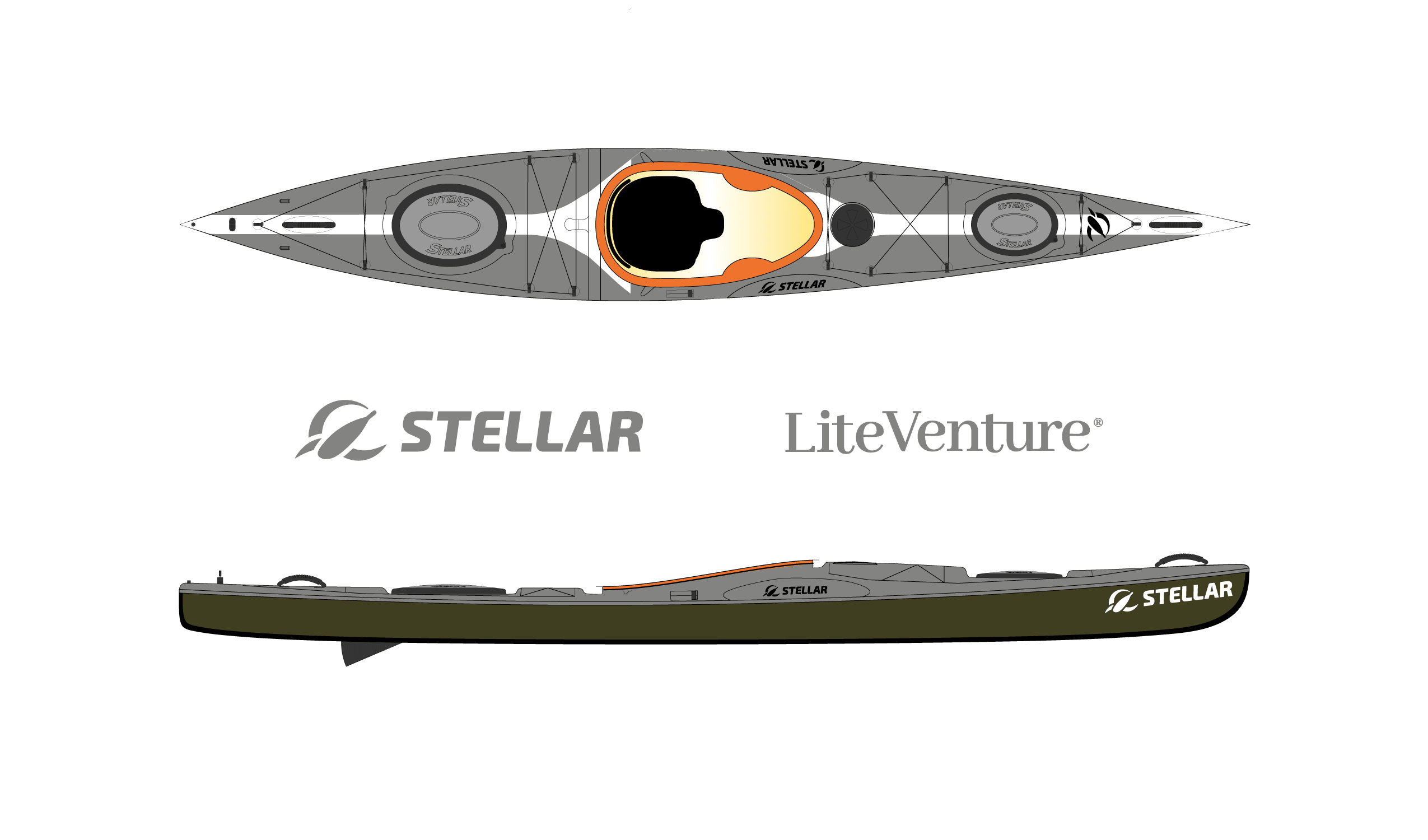 Produktbild von Kajak " S14 G2 Multisport-grau weiß " der Marke STELLAR Lightweight für 3360.00 €. Erhältlich online bei Lite Venture ( www.liteventure.de )