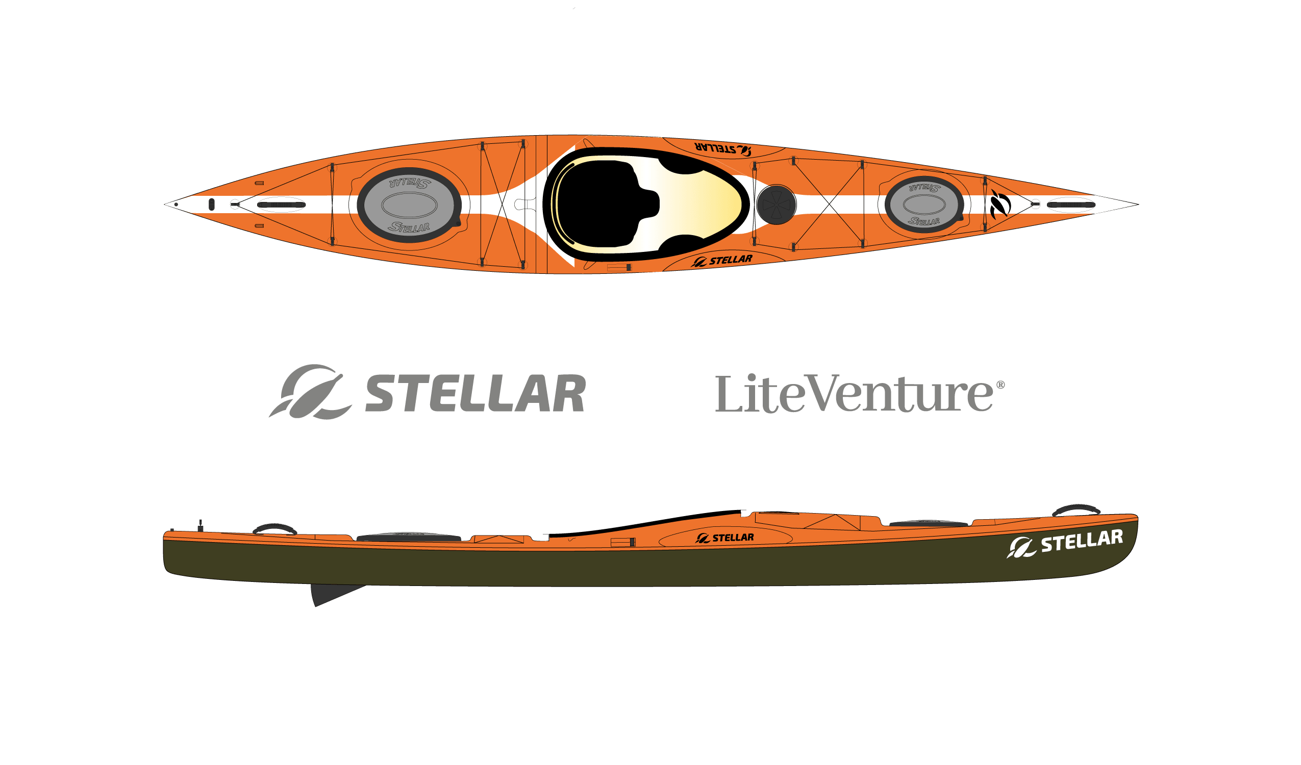 Produktbild von Kajak " S14 G2 Multisport-orange weiß " der Marke STELLAR Lightweight für 3310.00 €. Erhältlich online bei Lite Venture ( www.liteventure.de )