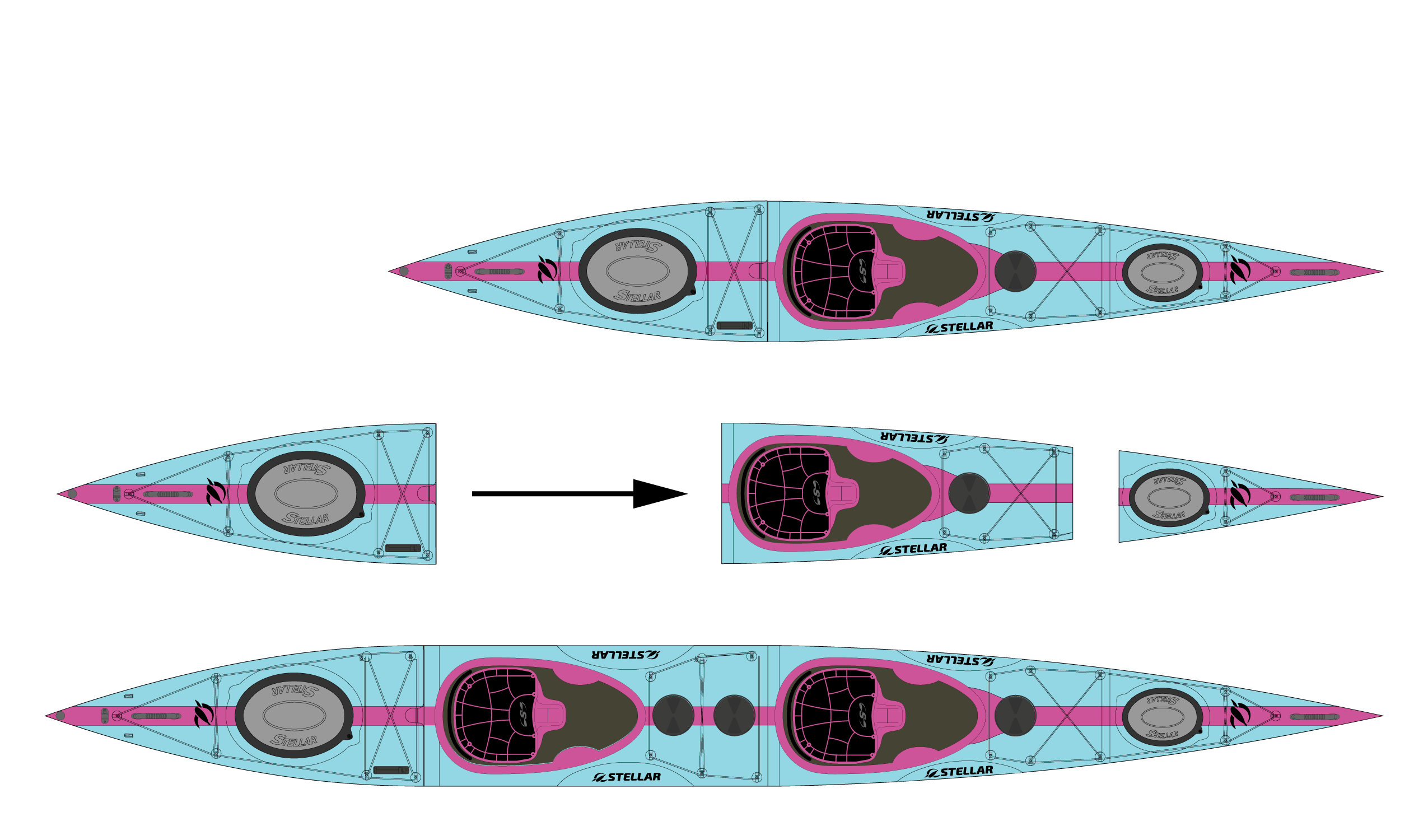 ST19 Mod divisible-tandem/solo-light blue pink-+ carbon paddle