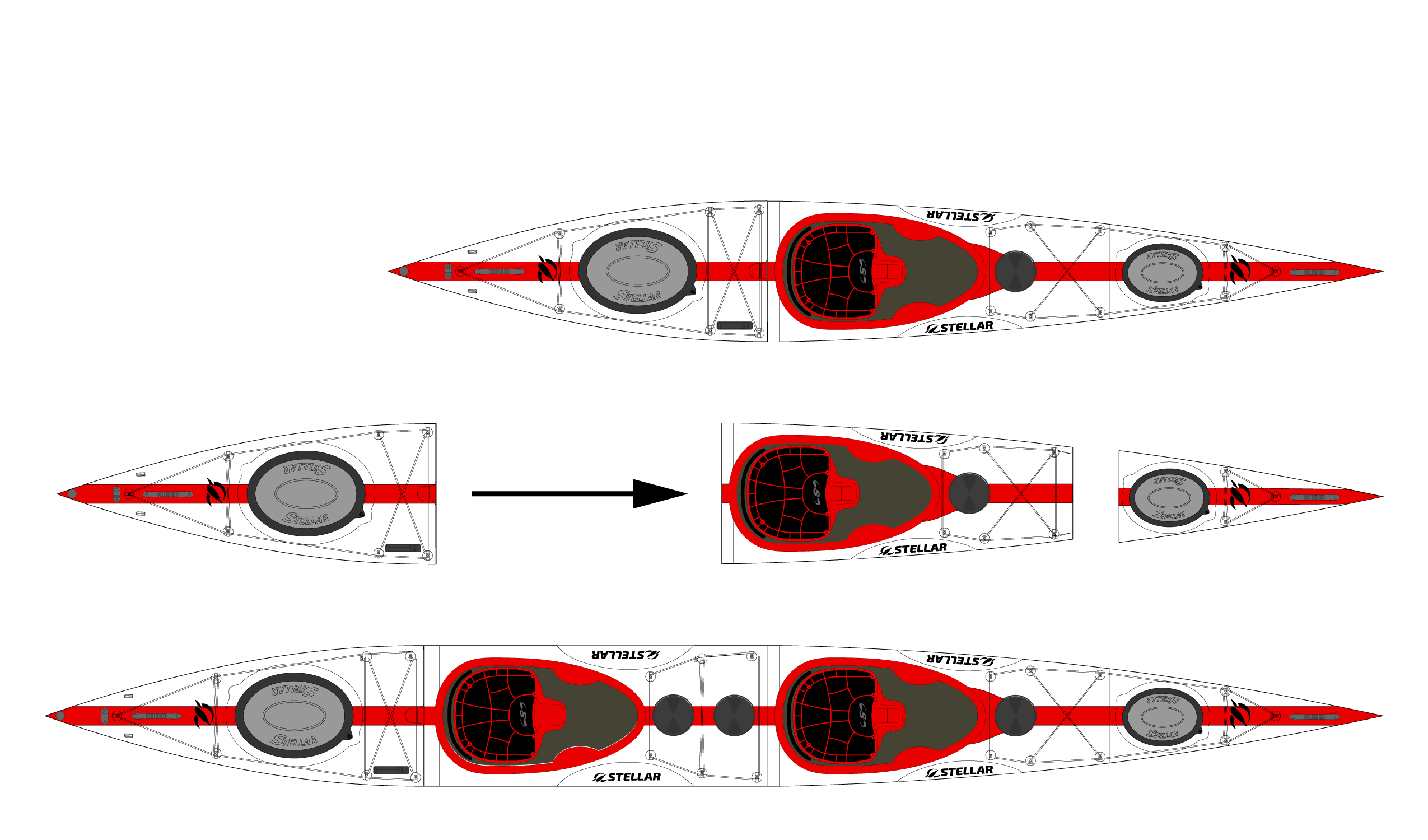 ST19 Mod divisible-tandem/solo-white red-+ carbon paddle