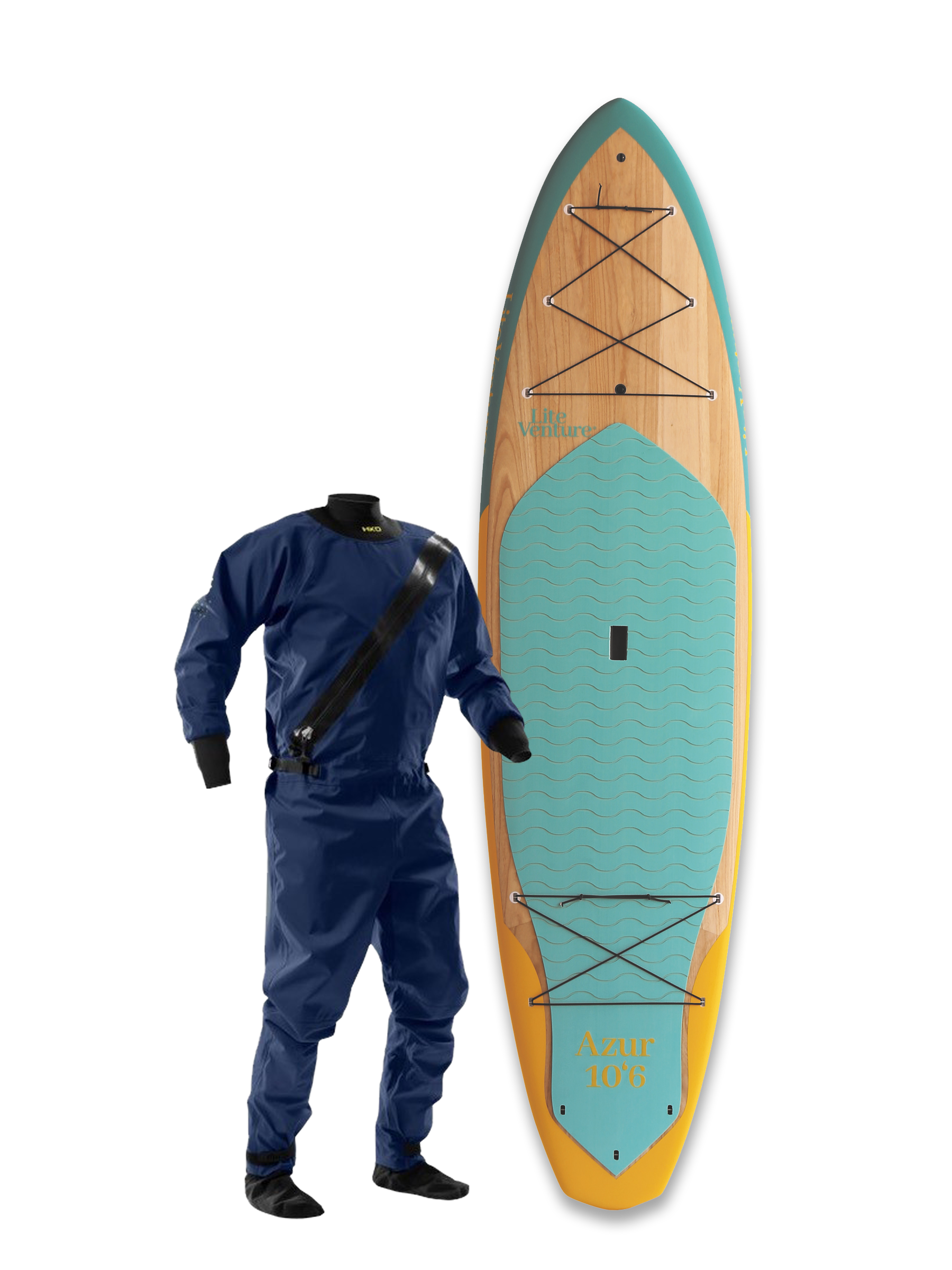Ray-10'6" x 31.5"-turquoise yellow-winter deal includes drysuit