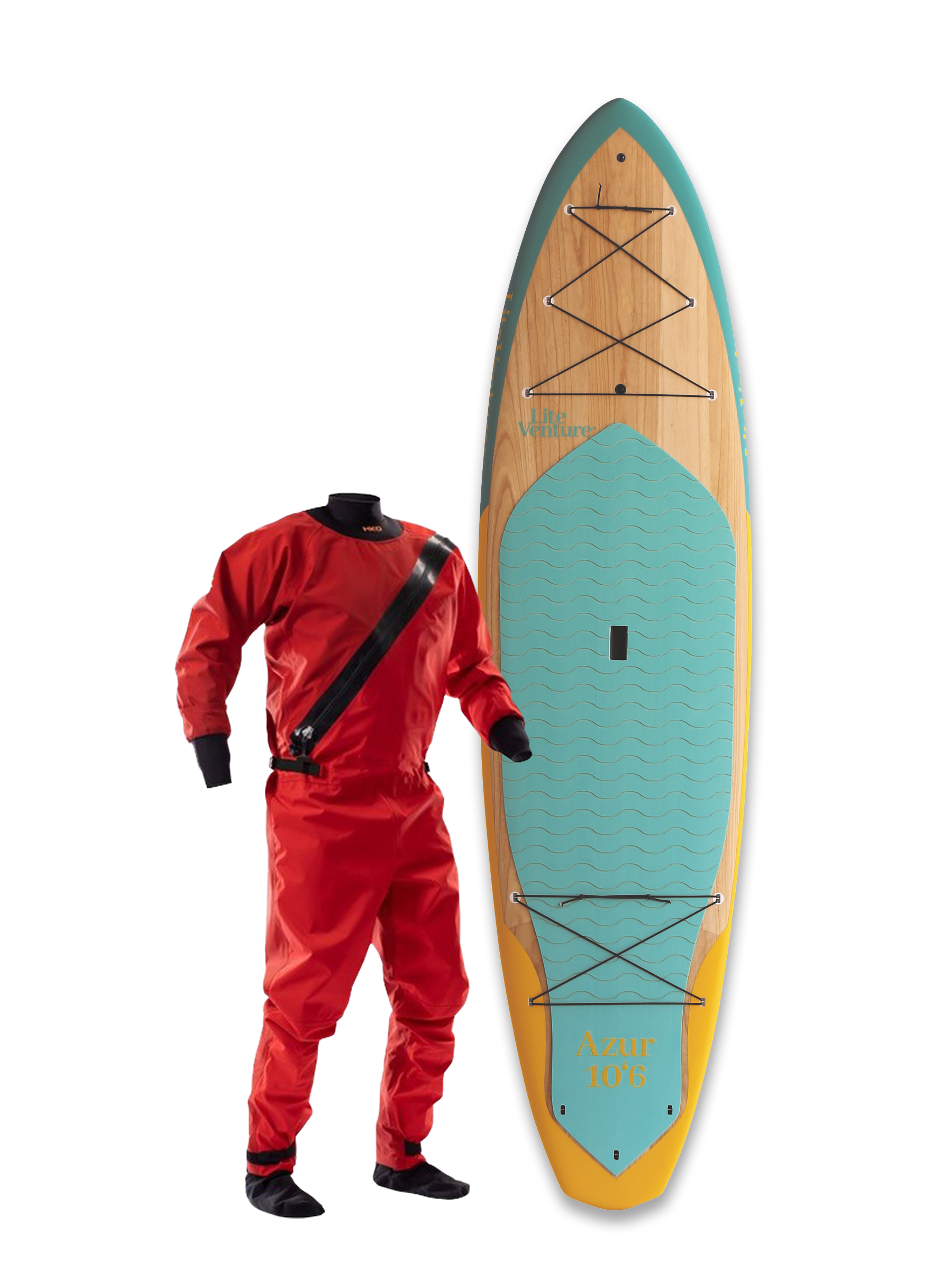 Ray-10'6" x 31.5"-turquoise yellow-winter deal includes drysuit