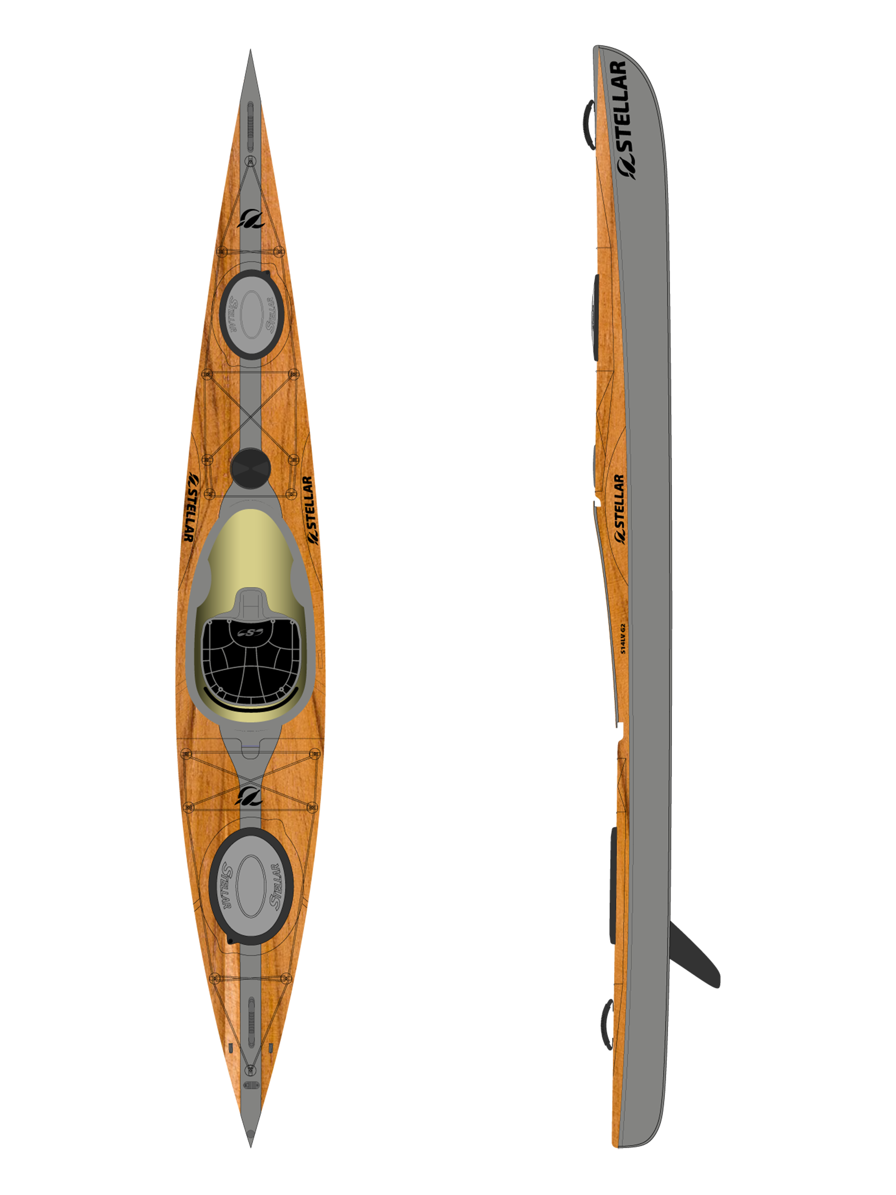Kayak da turismo in legno modello a scelta - legno / grigio
